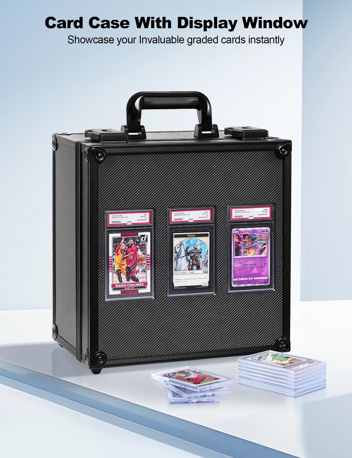 banloga Graded Card Storage Box for PSA with TSA Lock | Aluminum Alloy Case with Display Window | 8 Dividers | Black