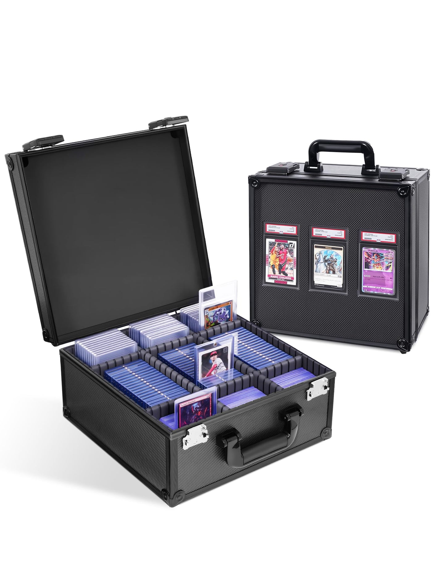 banloga Graded Card Storage Box for PSA with TSA Lock | Aluminum Alloy Case with Display Window | 8 Dividers | Black
