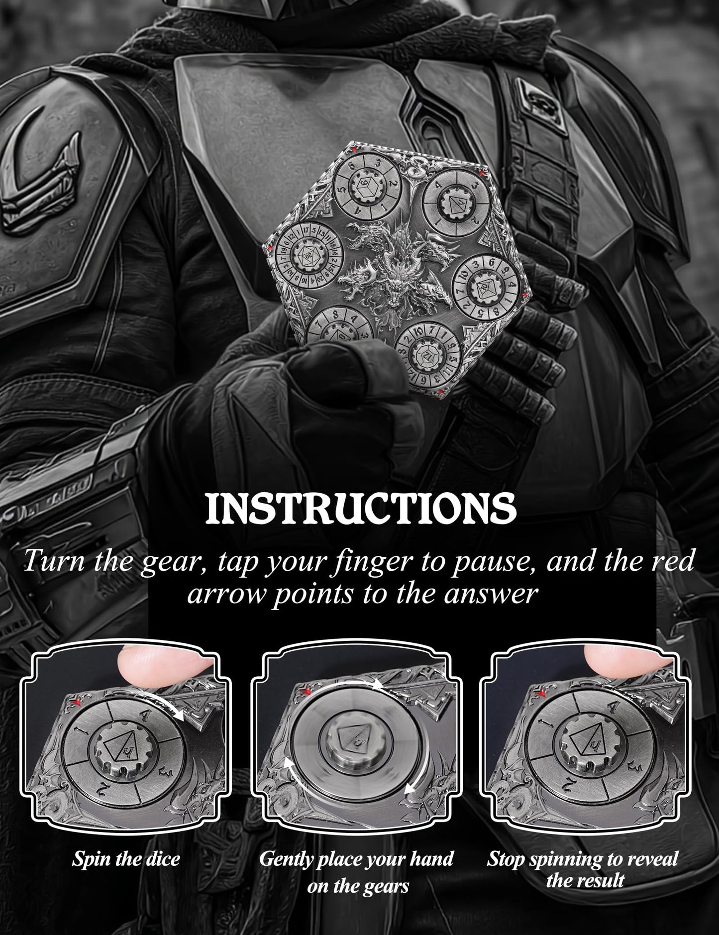 Banloga 7-Piece Metal D&D Dice Set with Dragon Pocket Watch Case | Portable Polyhedral Dice