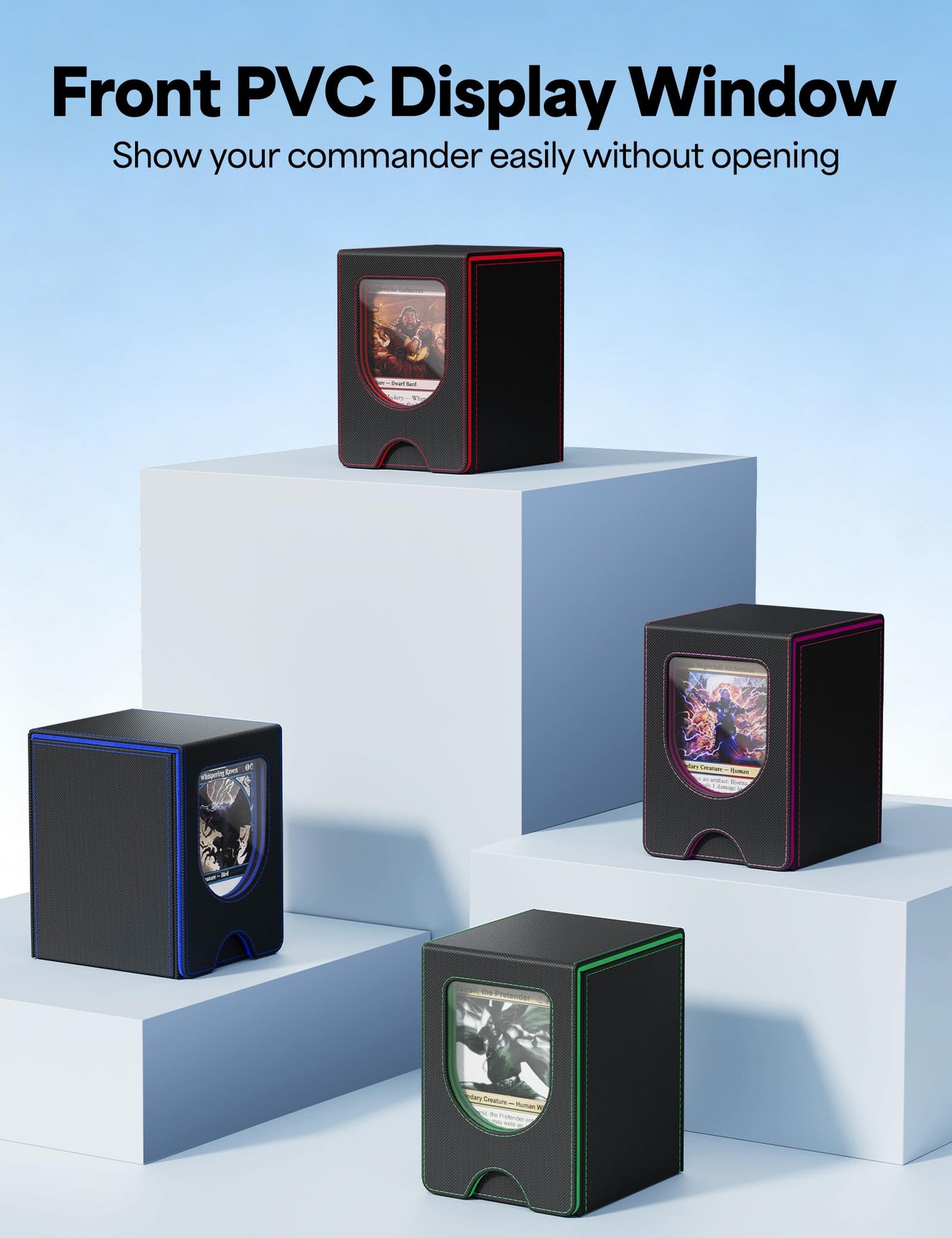banloga 4 Pack Card Deck Box for MTG Commander – Holds 100+ Cards, 8 Dividers, PU Leather