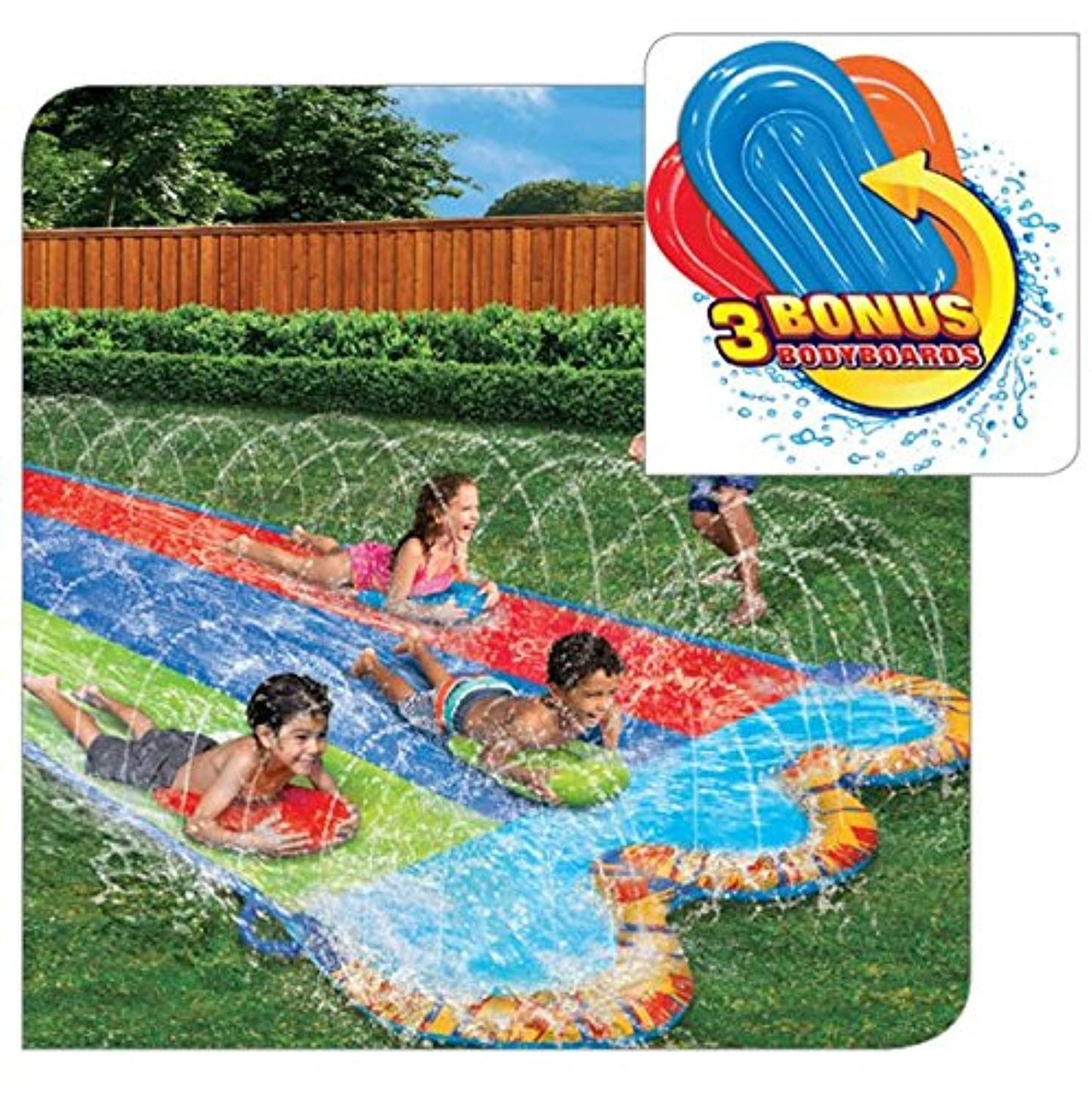 Banzai Triple Racer 16 Ft Water Slide – 3 Bodyboards Included, Multicolor