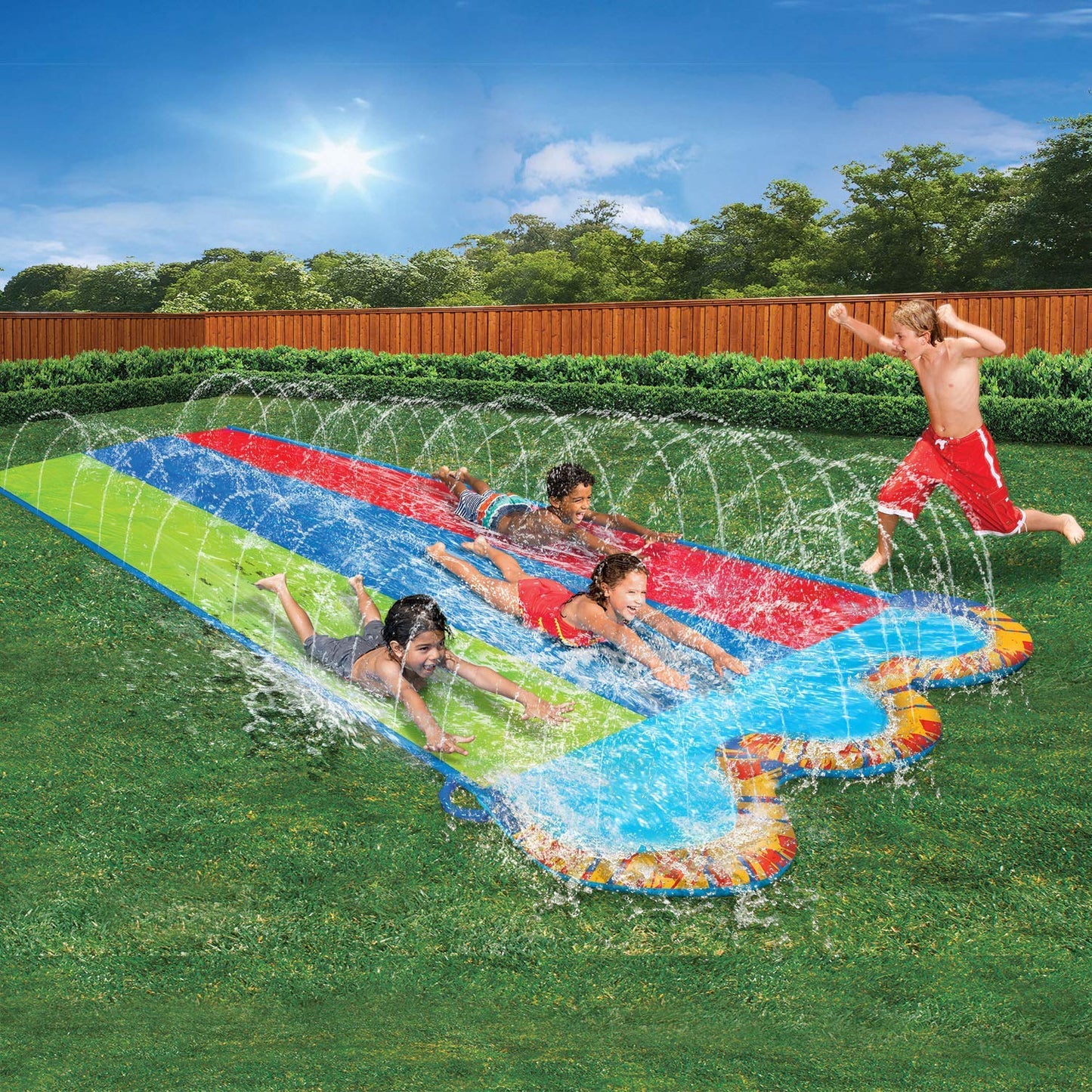 Banzai Triple Racer 16 Ft Water Slide – 3 Bodyboards Included, Multicolor