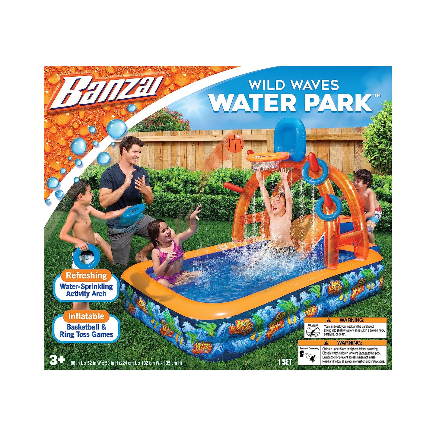 BANZAI Wild Waves Water Park - Backyard Inflatable Splash Toy (88in x 52in)