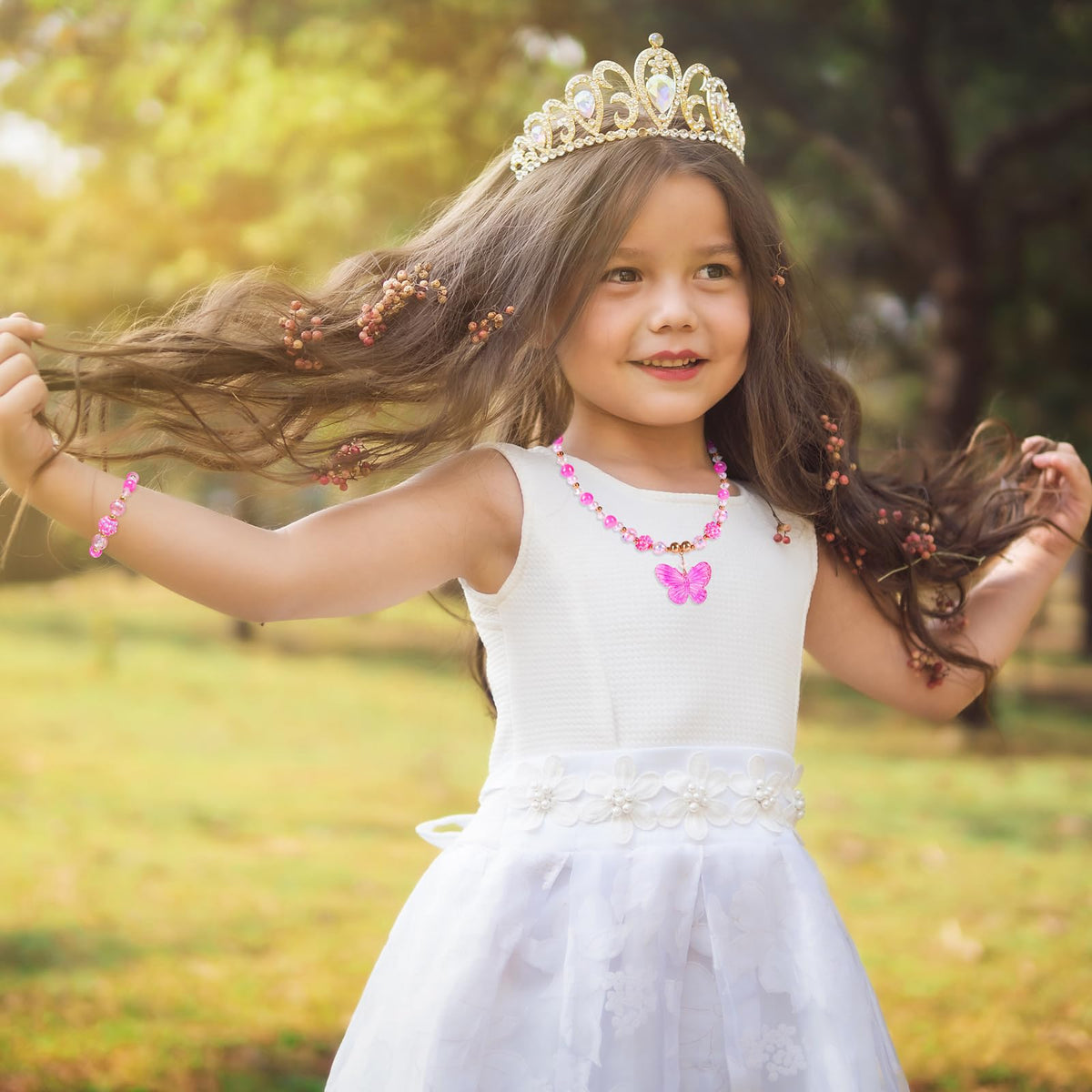 BAOBAOJOY 3-Piece Princess Butterfly Jewelry Set for Girls | Handmade Stretch Necklace & Bracelet