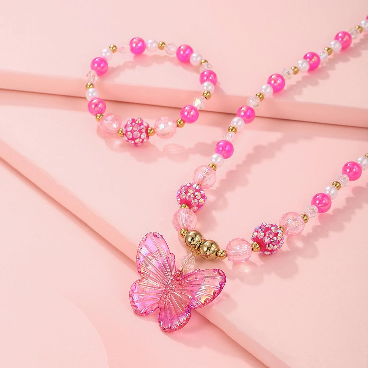 BAOBAOJOY 3-Piece Princess Butterfly Jewelry Set for Girls | Handmade Stretch Necklace & Bracelet