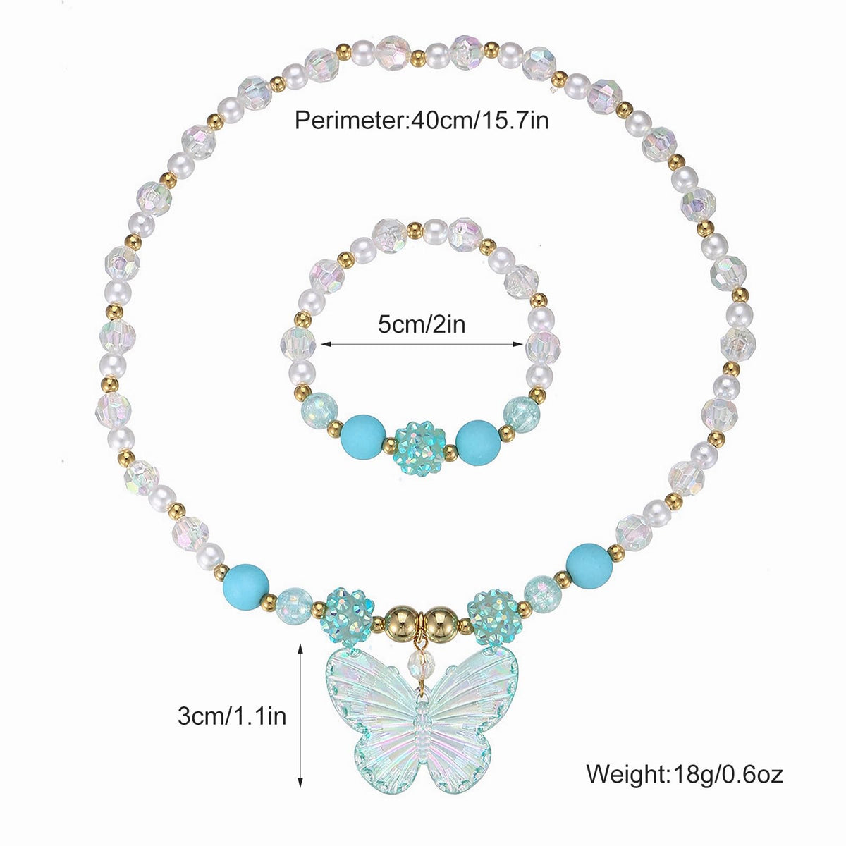 BAOBAOJOY 3-Piece Princess Butterfly Jewelry Set for Girls | Handmade Stretch Necklace & Bracelet