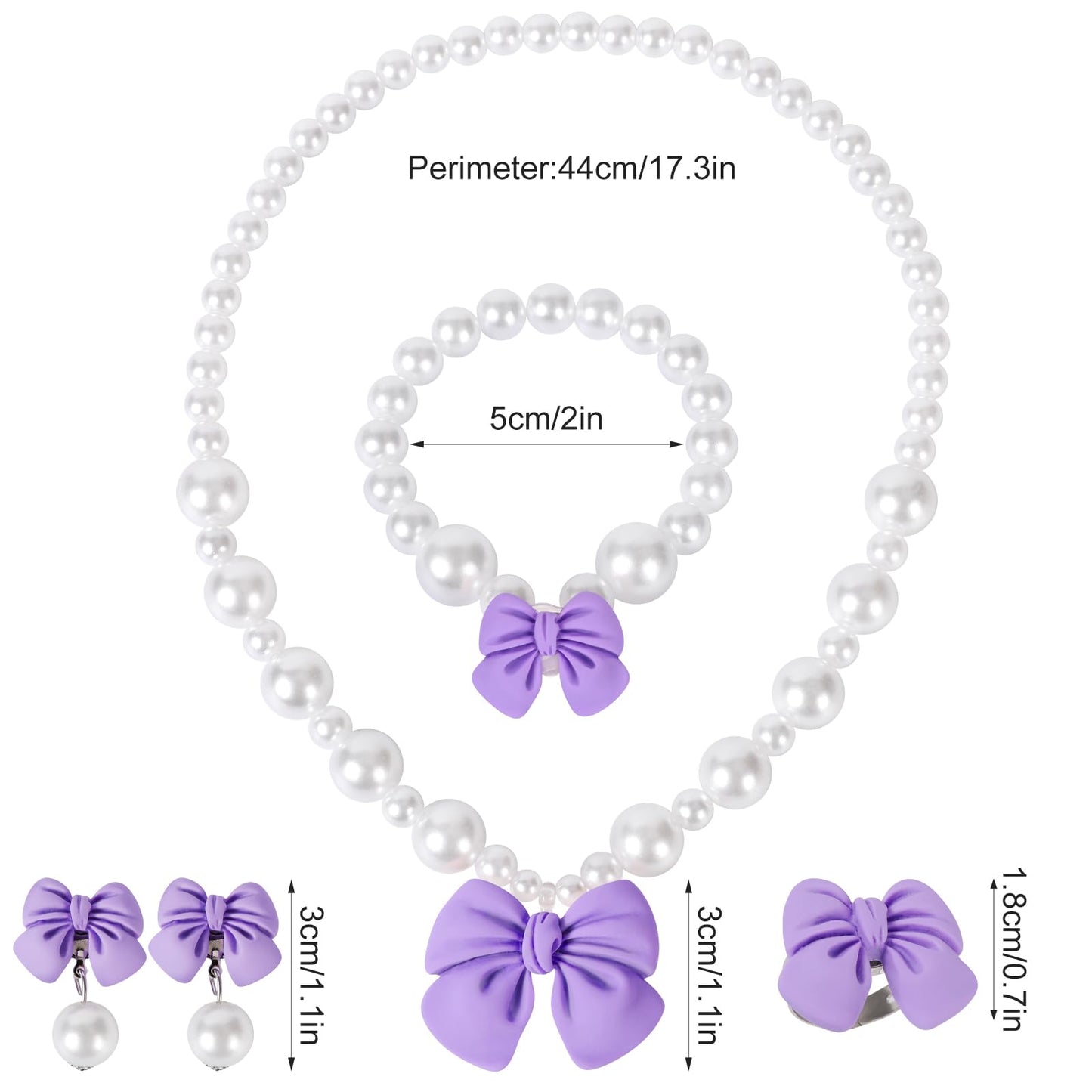 BAOBAOJOY Princess Jewelry for Little Girls - Handmade Bow Pearl Set (Purple)