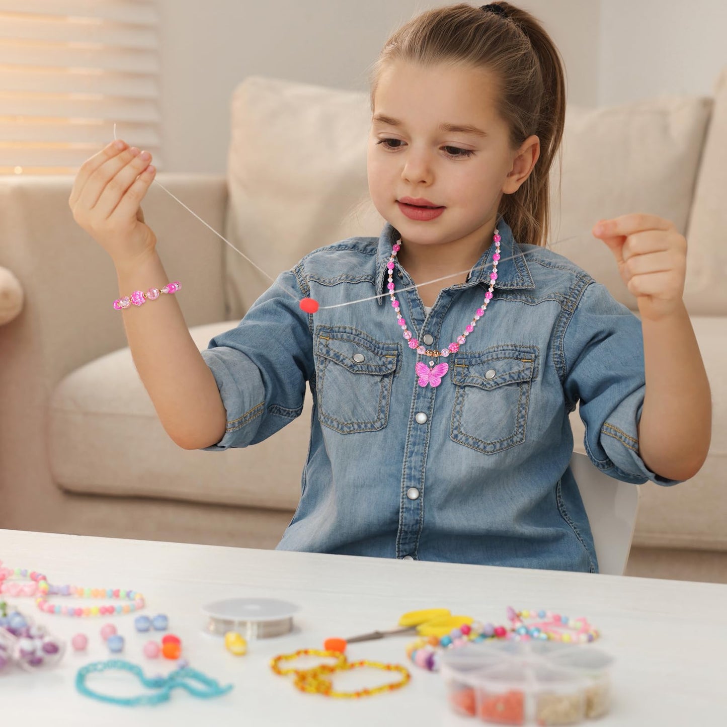 BAOBAOJOY 3-Piece Princess Butterfly Jewelry Set for Girls | Handmade Stretch Necklace & Bracelet