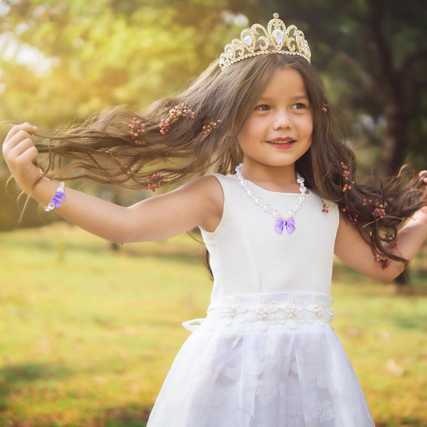 BAOBAOJOY Princess Jewelry for Little Girls - Handmade Bow Pearl Set (Purple)
