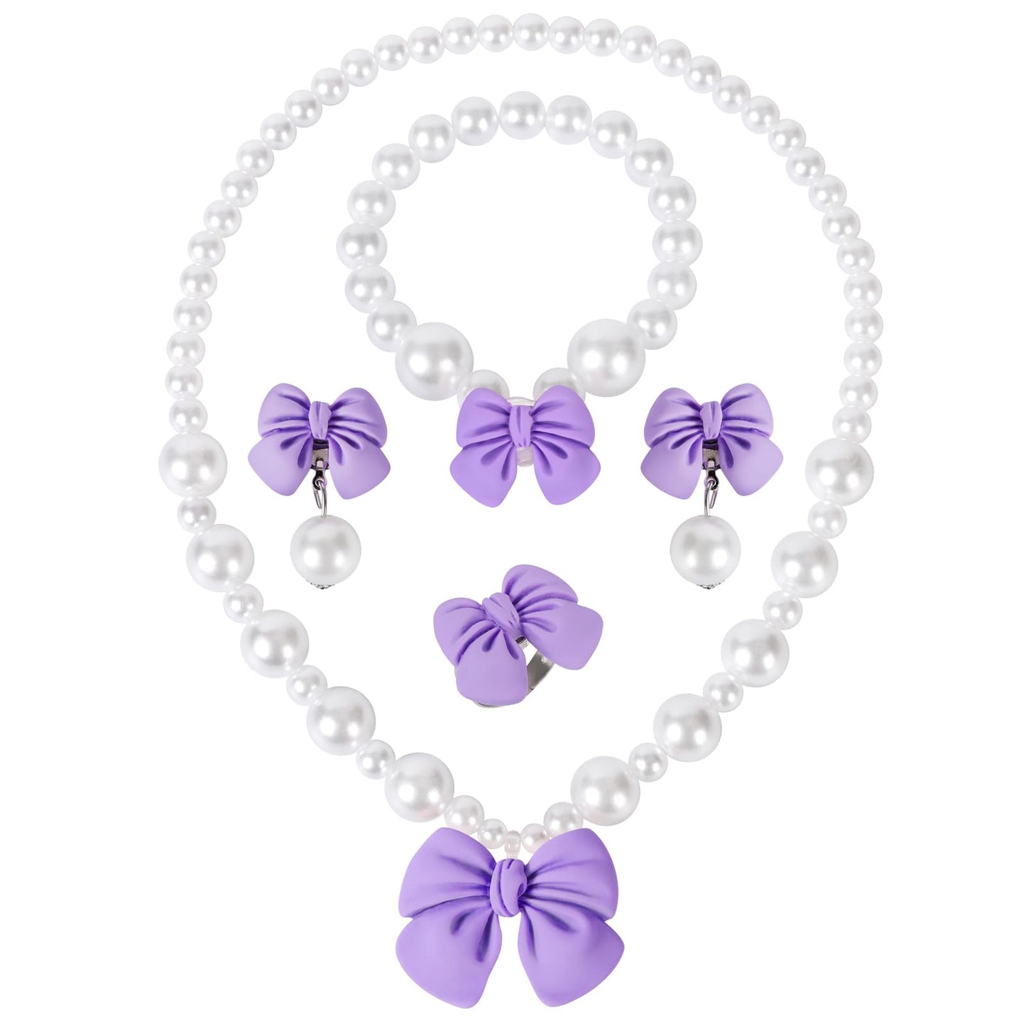 BAOBAOJOY Princess Jewelry for Little Girls - Handmade Bow Pearl Set (Purple)