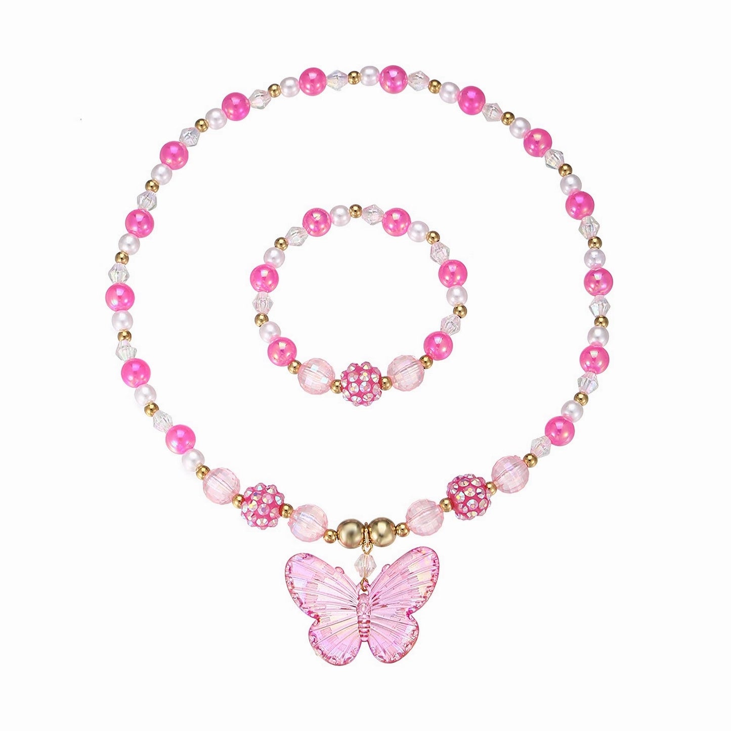 BAOBAOJOY 3-Piece Princess Butterfly Jewelry Set for Girls | Handmade Stretch Necklace & Bracelet