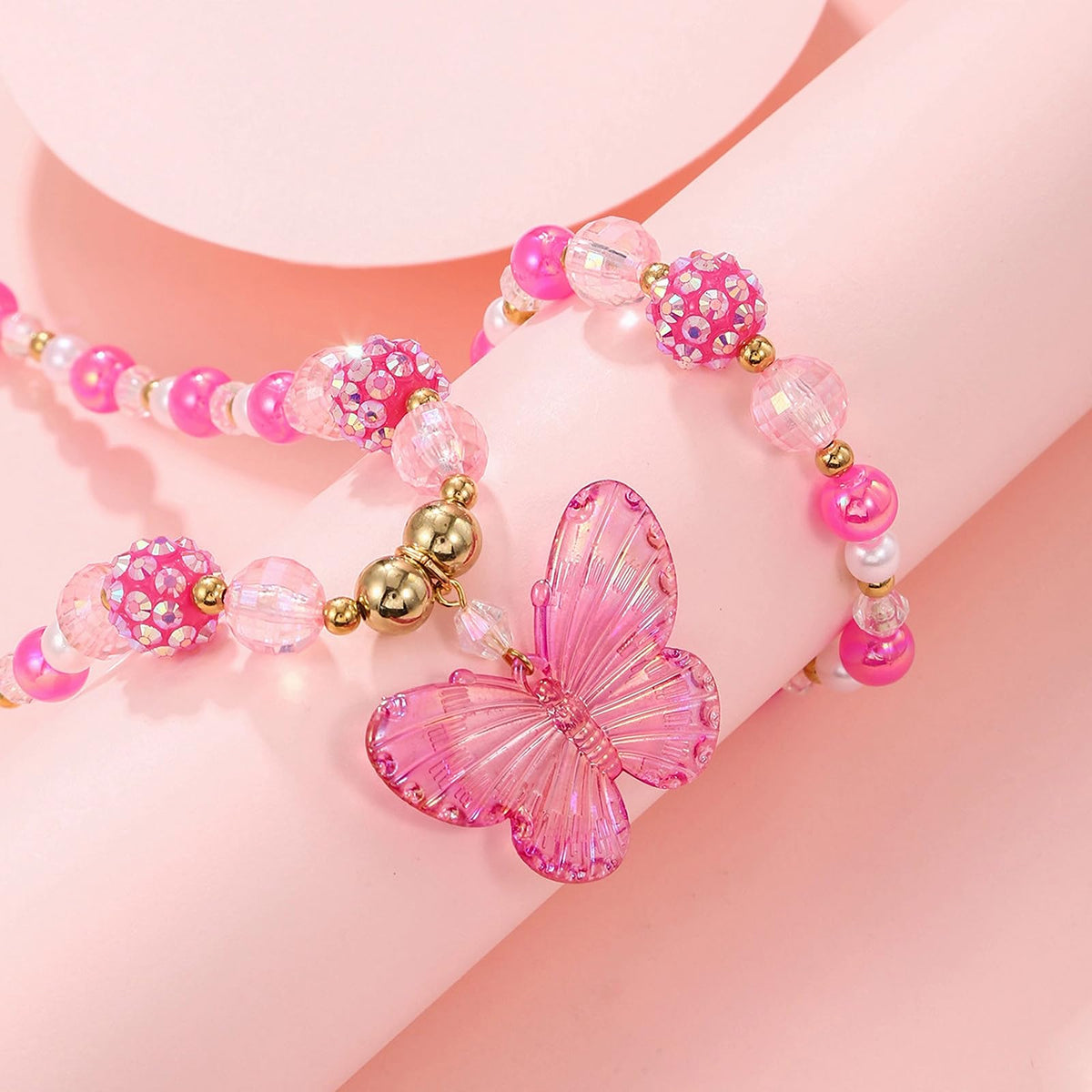 BAOBAOJOY 3-Piece Princess Butterfly Jewelry Set for Girls | Handmade Stretch Necklace & Bracelet