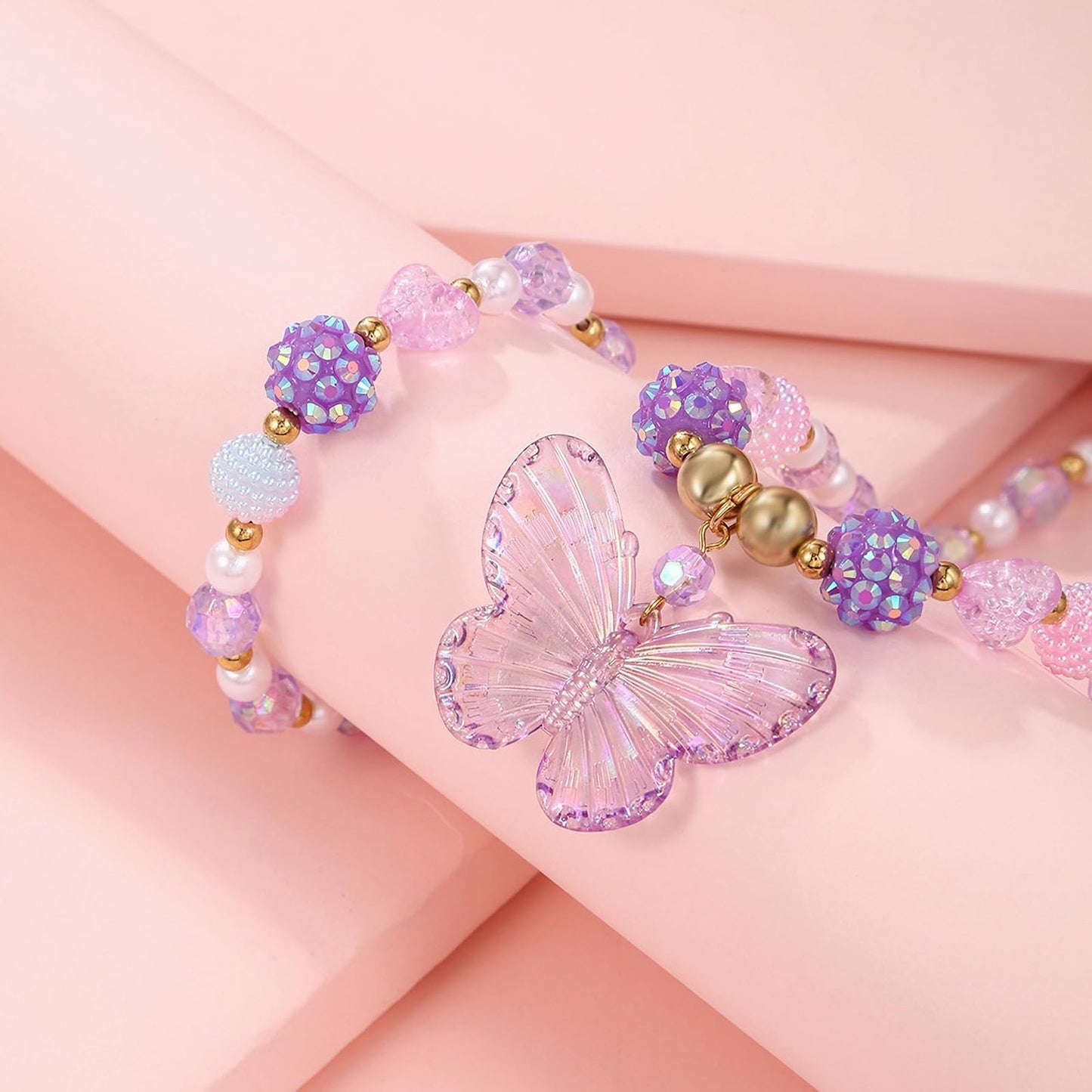 BAOBAOJOY 3-Piece Princess Butterfly Jewelry Set for Girls | Handmade Stretch Necklace & Bracelet