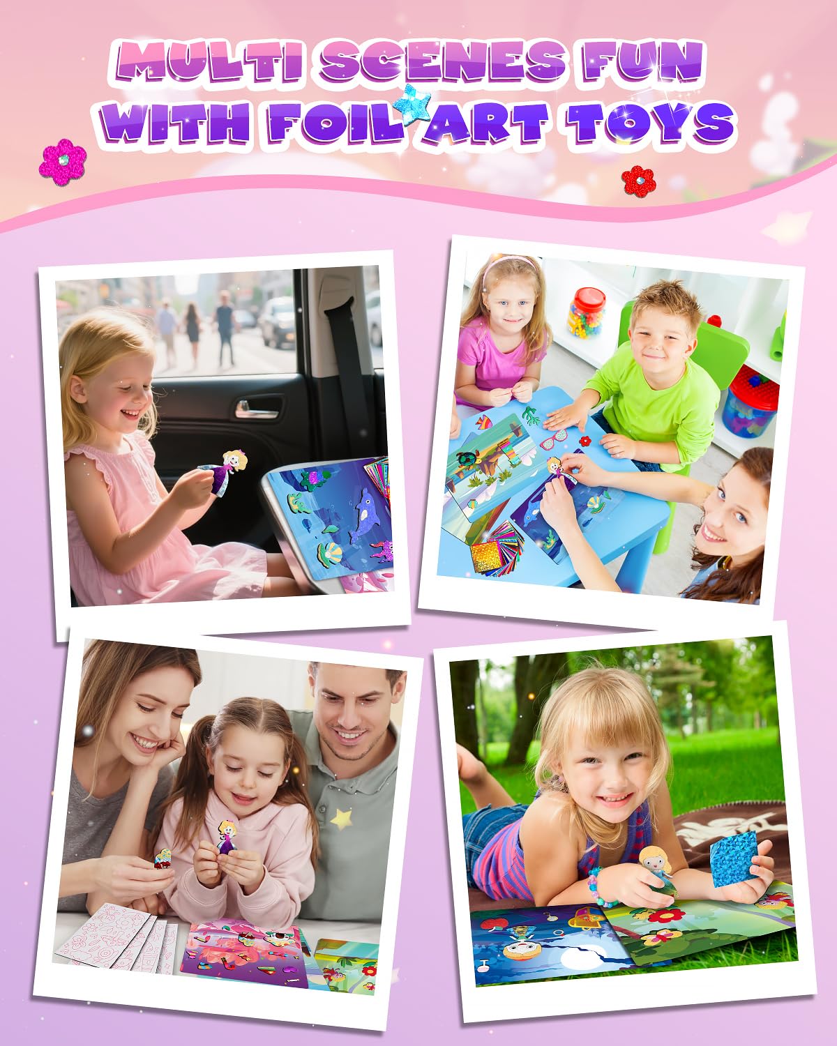 Baobrava Foil Art Fun Kit for Kids – No Mess Creative Craft, 10 Canvases, 100 Foil Sheets