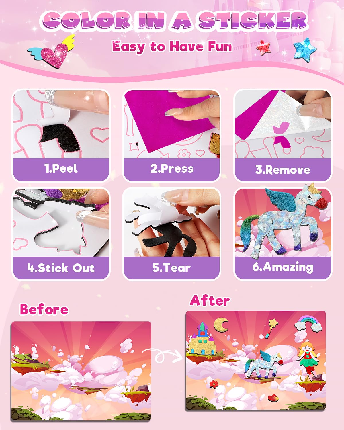 Baobrava Foil Art Fun Kit for Kids – No Mess Creative Craft, 10 Canvases, 100 Foil Sheets
