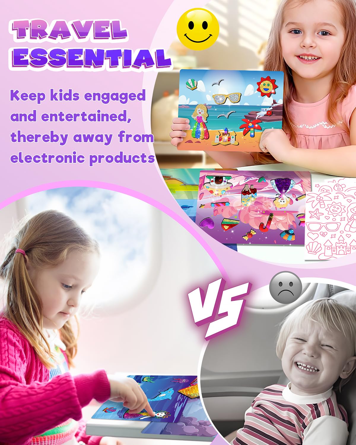 Baobrava Foil Art Fun Kit for Kids – No Mess Creative Craft, 10 Canvases, 100 Foil Sheets