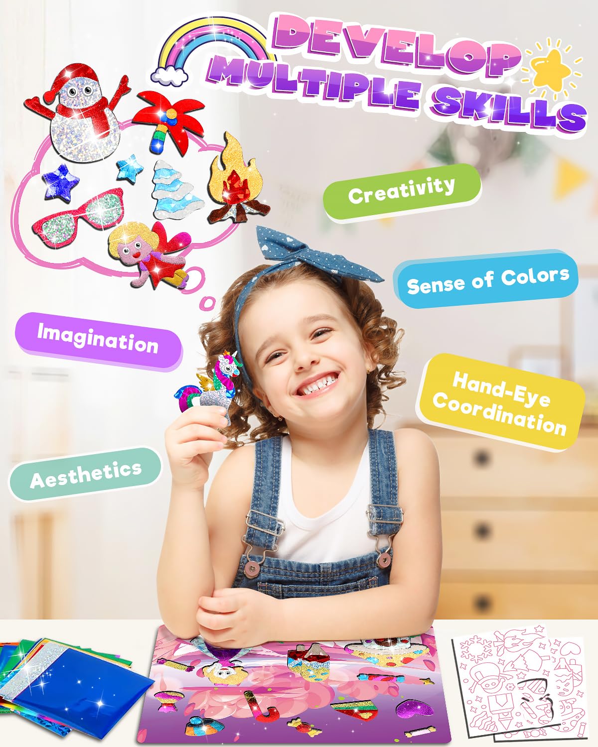 Baobrava Foil Art Fun Kit for Kids – No Mess Creative Craft, 10 Canvases, 100 Foil Sheets