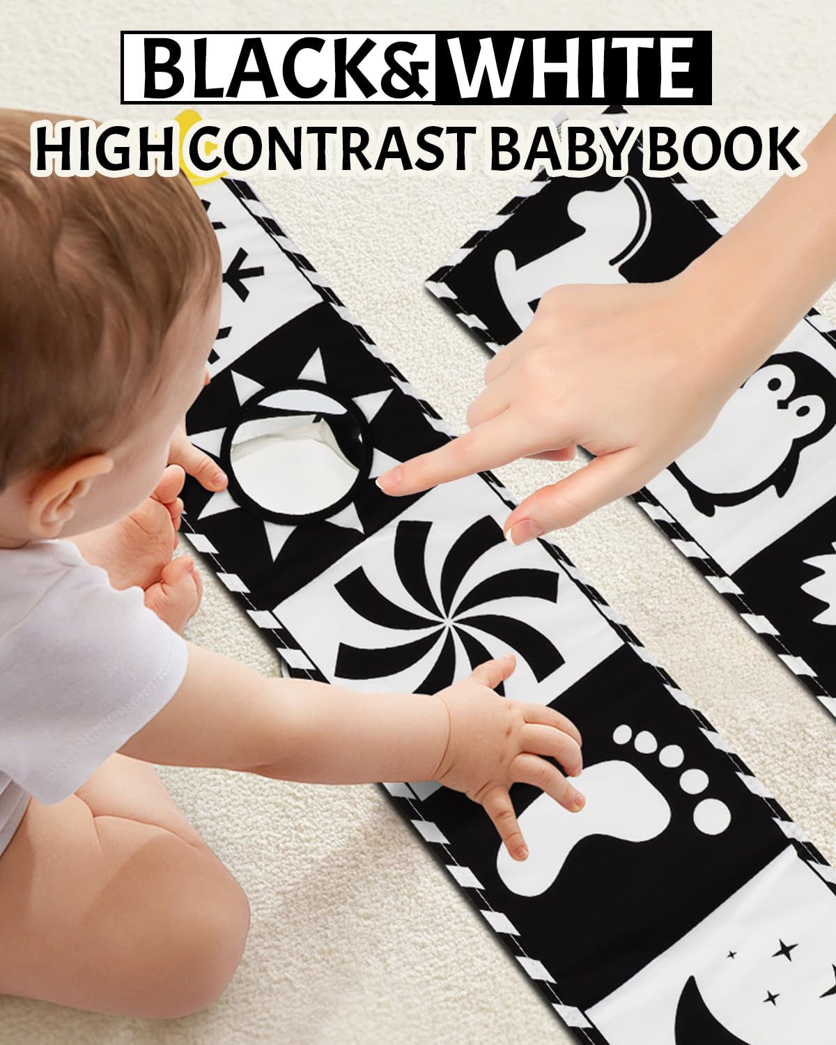 Baobrava High Contrast Baby Toy Book – Black & White Visual Stimulation for Newborns