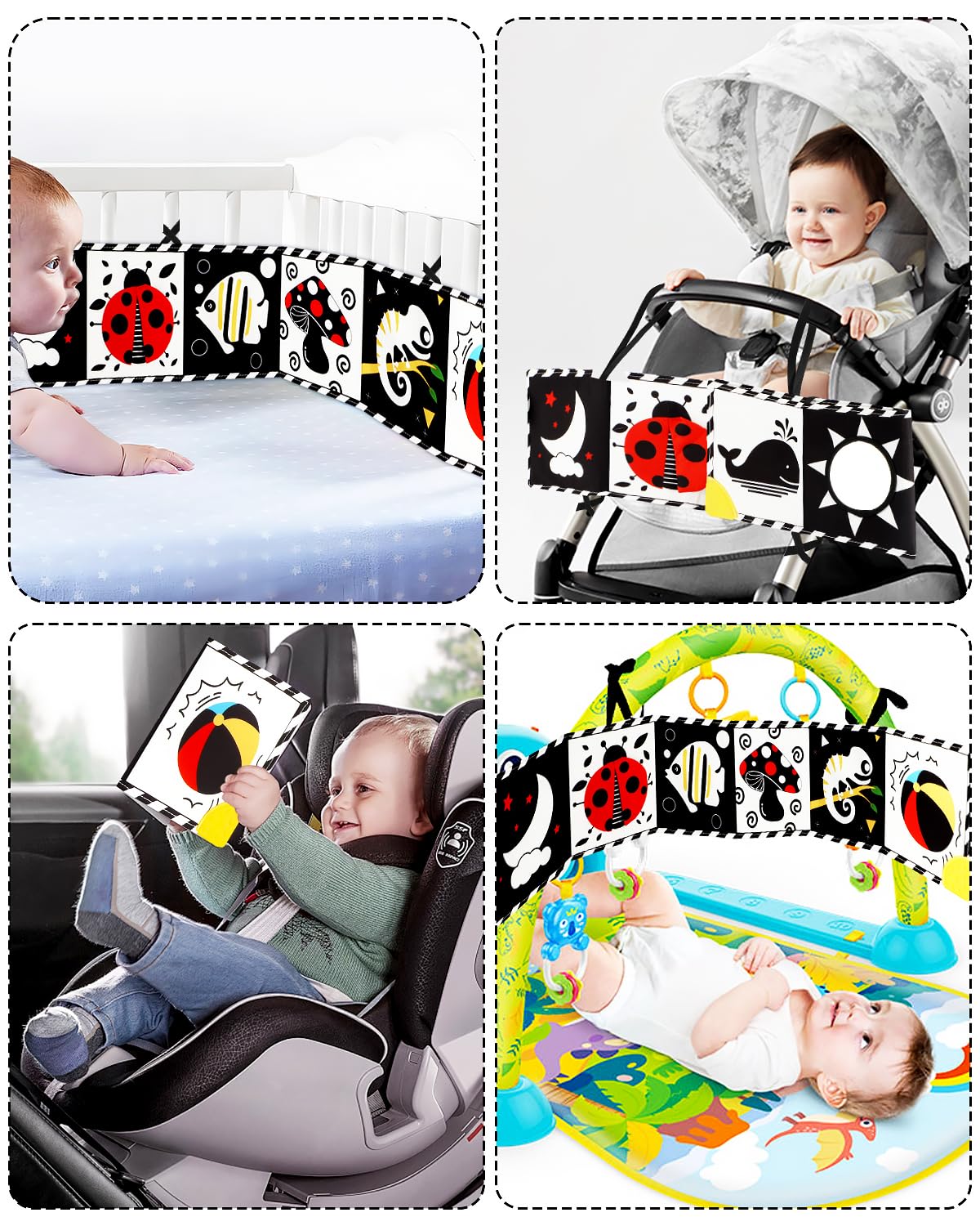 Baobrava Tummy Time Toys — High-Contrast Black & White Baby Book with Mirror & Teether (0-6 Months)