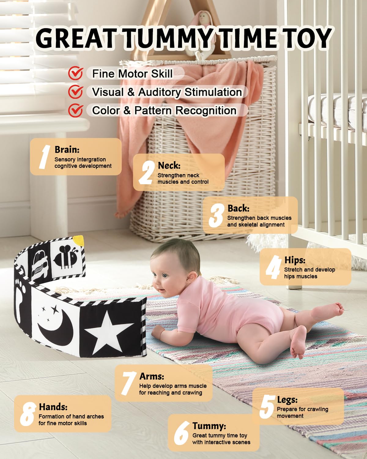 Baobrava High Contrast Baby Toy Book – Black & White Visual Stimulation for Newborns