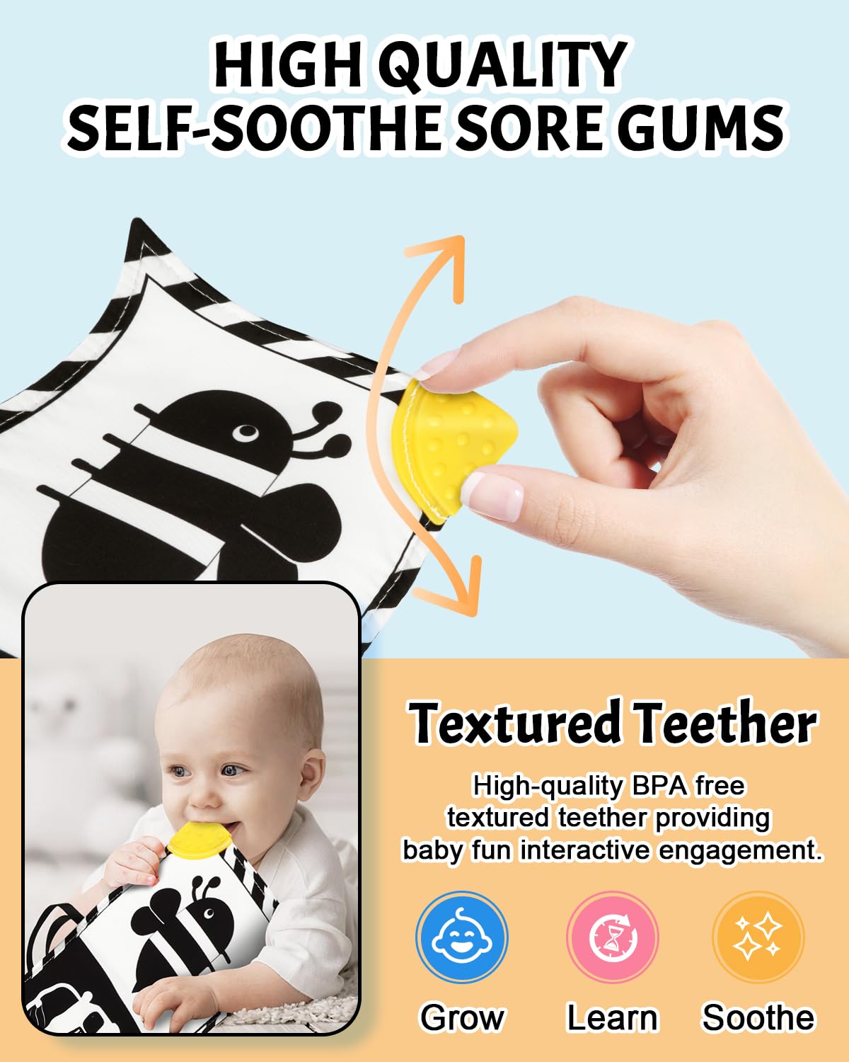 Baobrava High Contrast Baby Toy Book – Black & White Visual Stimulation for Newborns