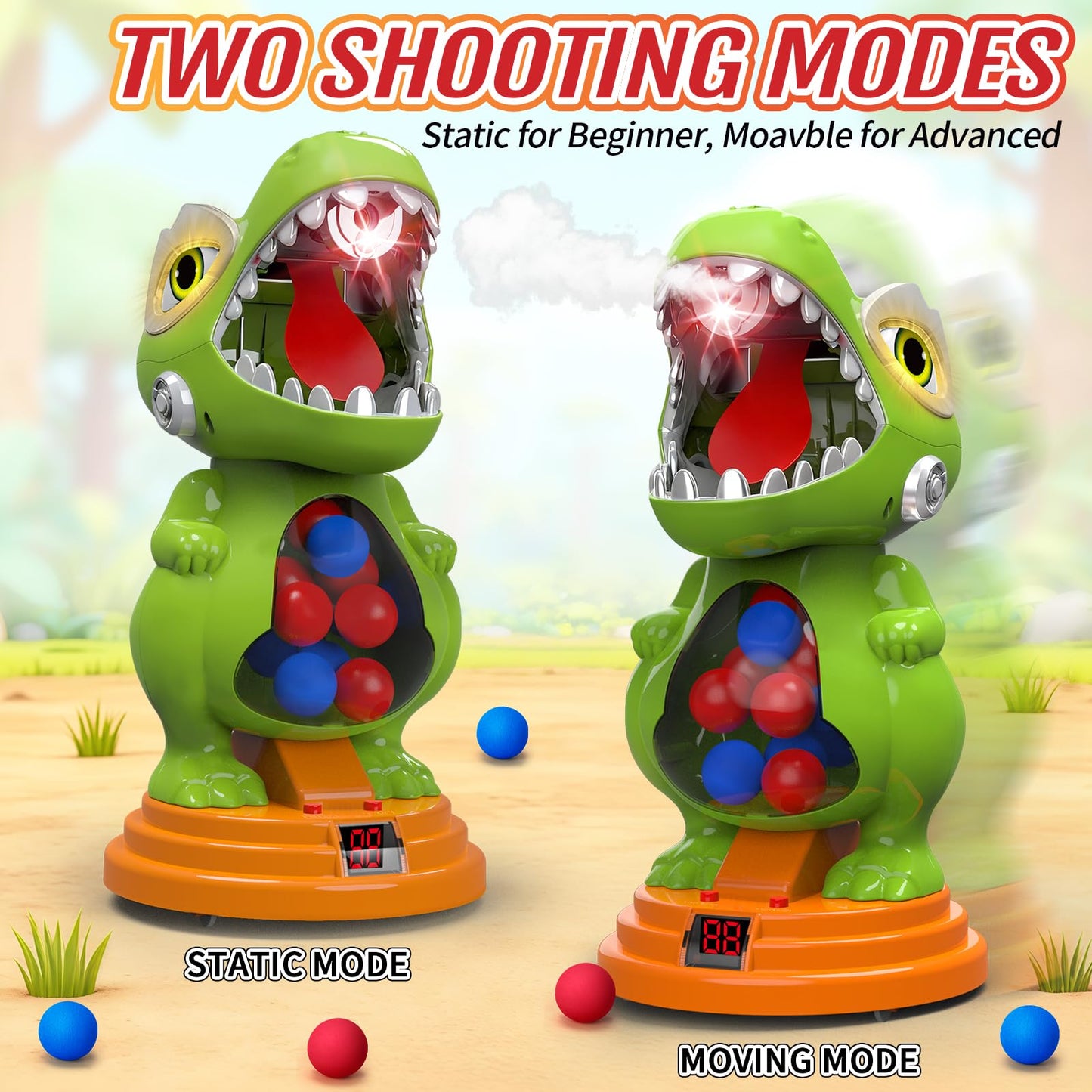 BAODLON Dinosaur Shooting Toys – Movable Target, 2 Guns, Light & Sound