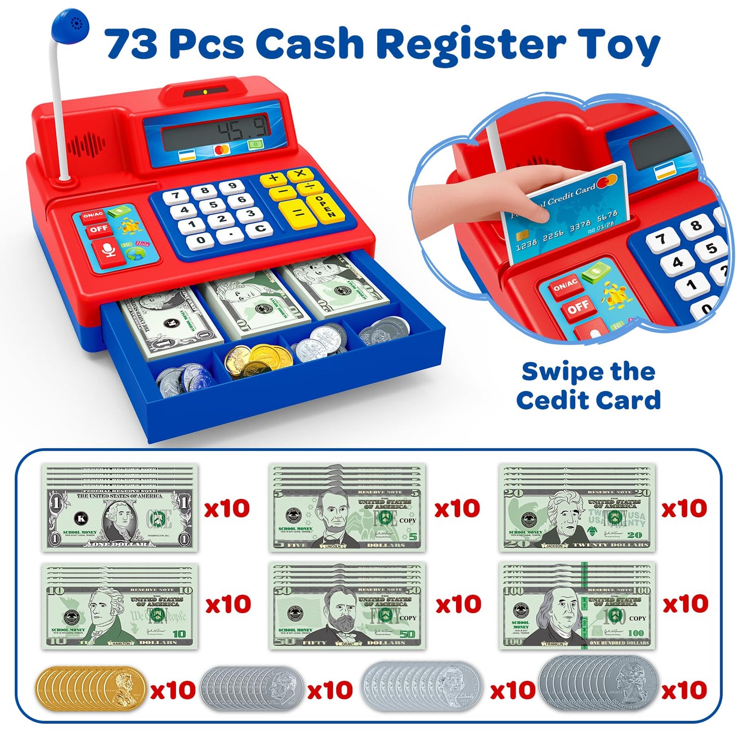 BAODLON Calculator Cash Register – 103-Pcs Toy Set for Kids’ Early Math & Role-Play