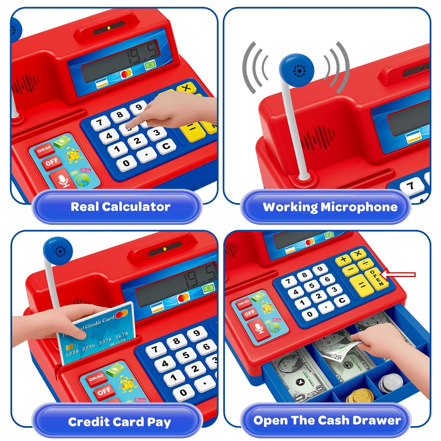 BAODLON Calculator Cash Register – 103-Pcs Toy Set for Kids’ Early Math & Role-Play