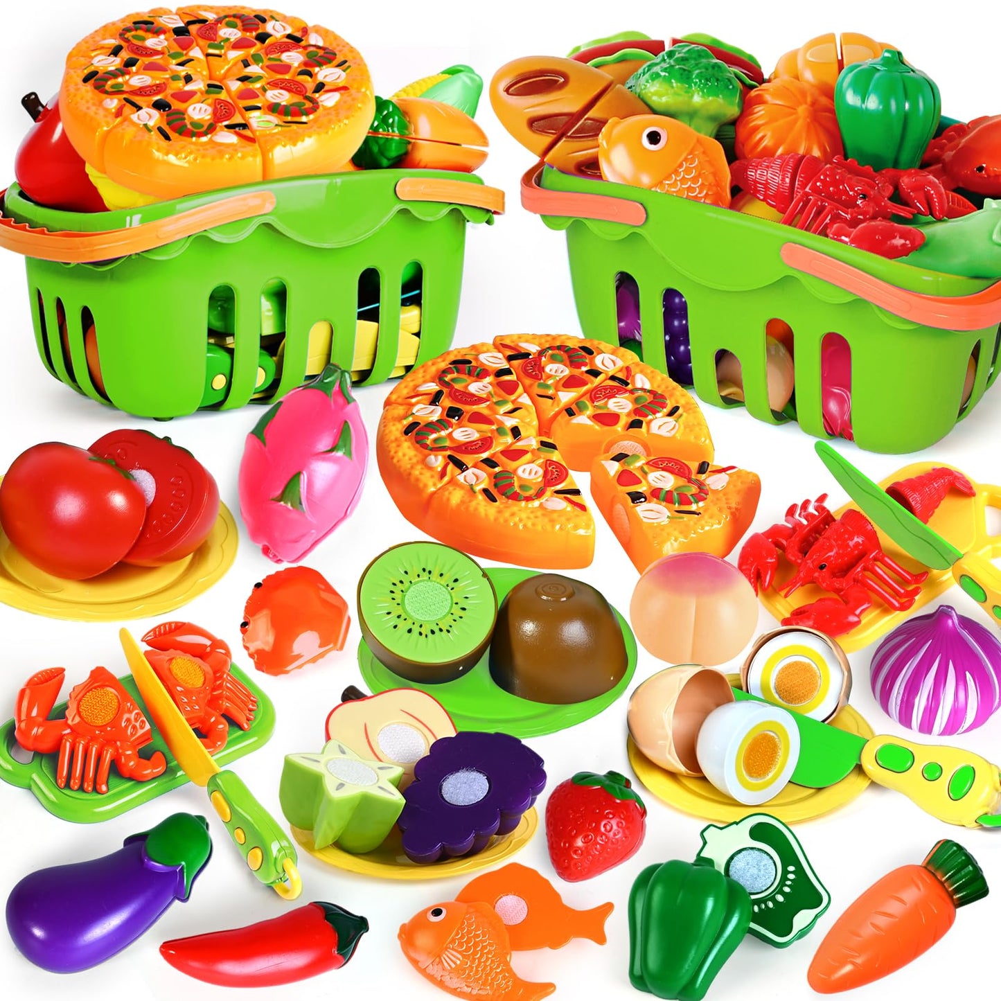 BAODLON 100 Pcs Cutting Play Food Set – Pretend Kitchen Toys for Toddlers 2-5