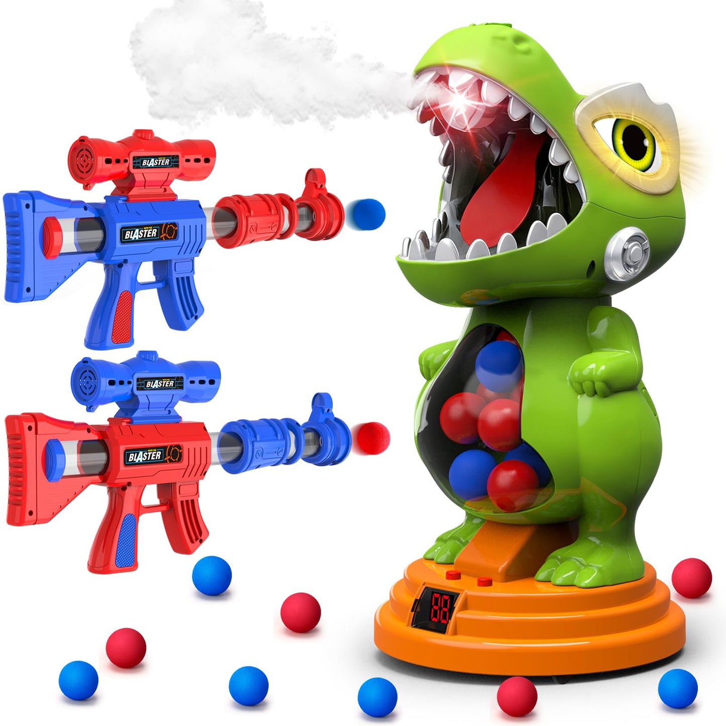 BAODLON Dinosaur Shooting Toys – Movable Target, 2 Guns, Light & Sound