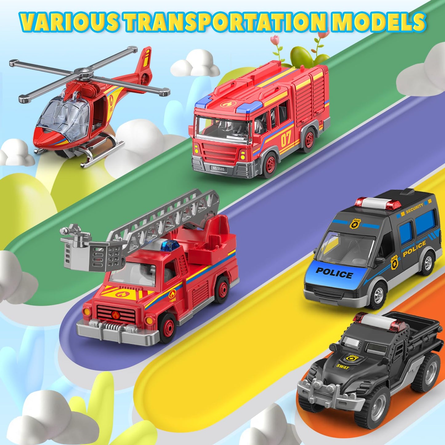 BAODLON 29.5'' Large City Action Transform Track Set – Police & Fire Station