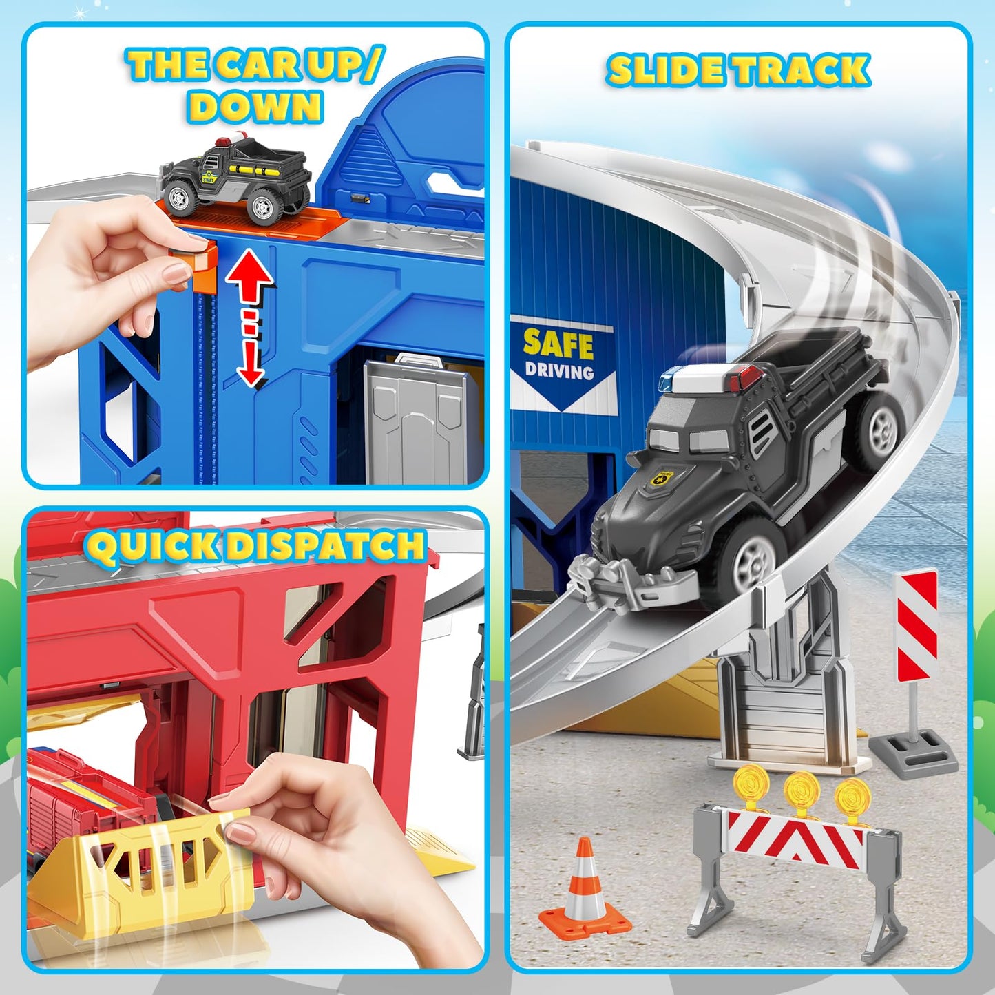 BAODLON 29.5'' Large City Action Transform Track Set – Police & Fire Station