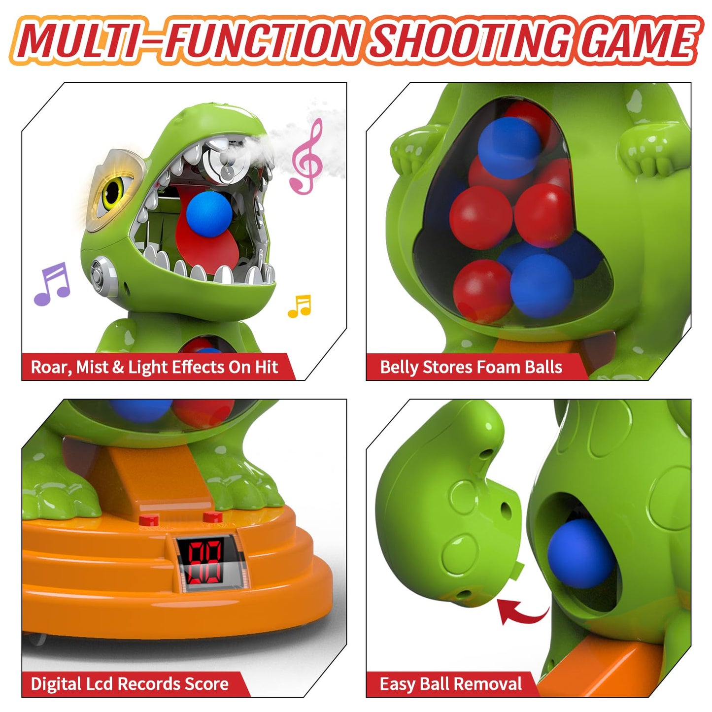 BAODLON Dinosaur Shooting Toys – Movable Target, 2 Guns, Light & Sound
