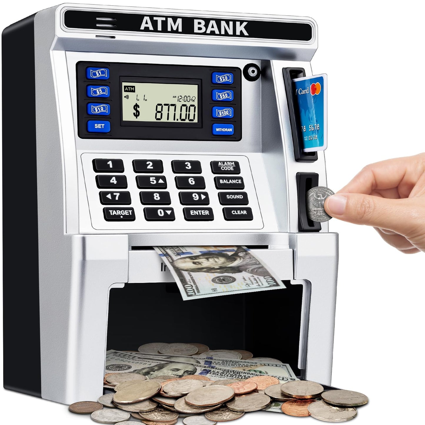 BAODLON ATM Piggy Bank for Kids – Real Money Savings with Debit Card & Bill Feeder