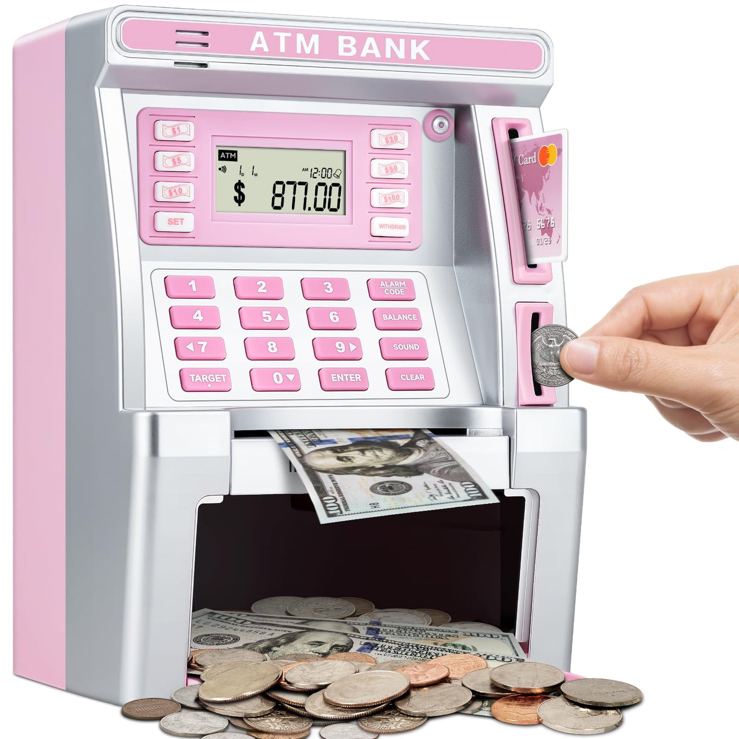 BAODLON Pink Piggy Bank with Debit Card – Real Money ATM Savings & Goal Tracker