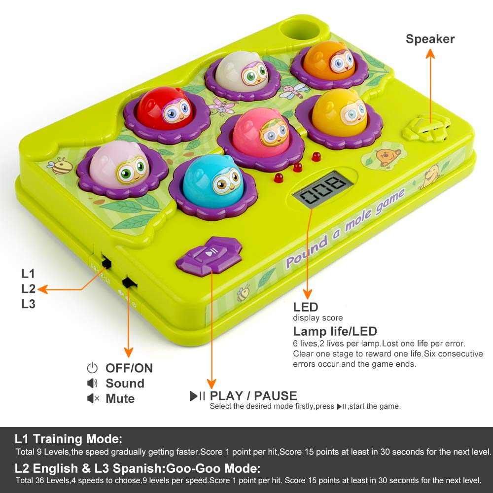 BAODLON Interactive Pound-a-Mole Game | Light-Up Musical Toy for 3–6 Year Olds