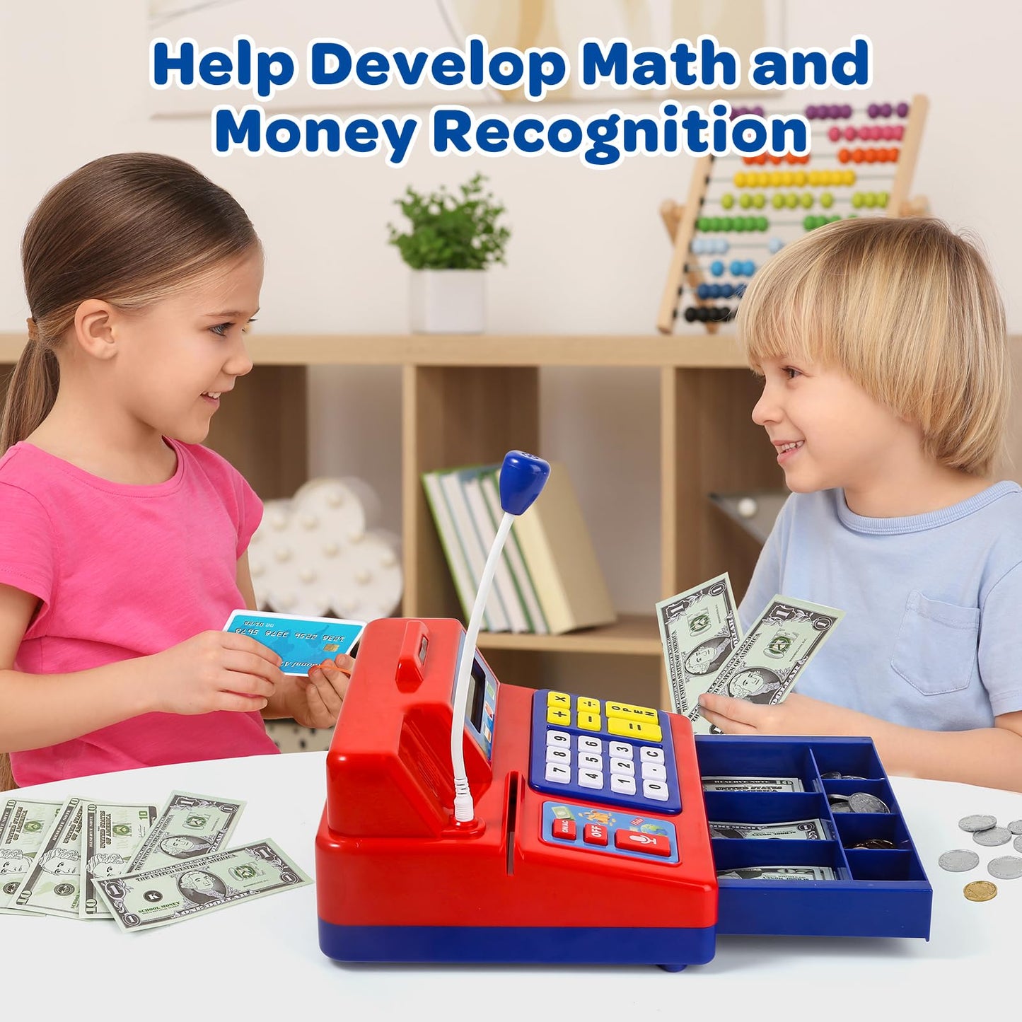 BAODLON Calculator Cash Register – 103-Pcs Toy Set for Kids’ Early Math & Role-Play