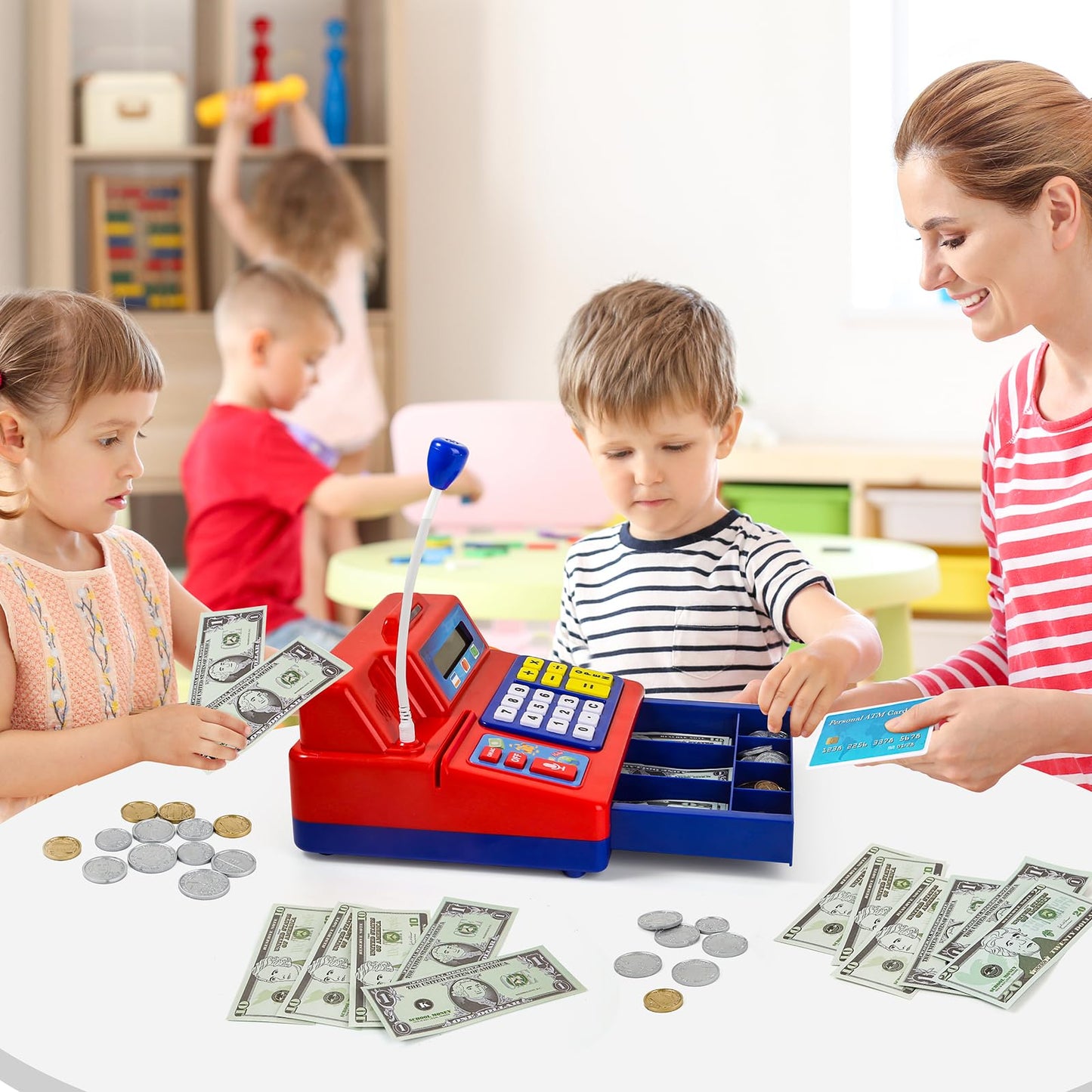 BAODLON Calculator Cash Register – 103-Pcs Toy Set for Kids’ Early Math & Role-Play
