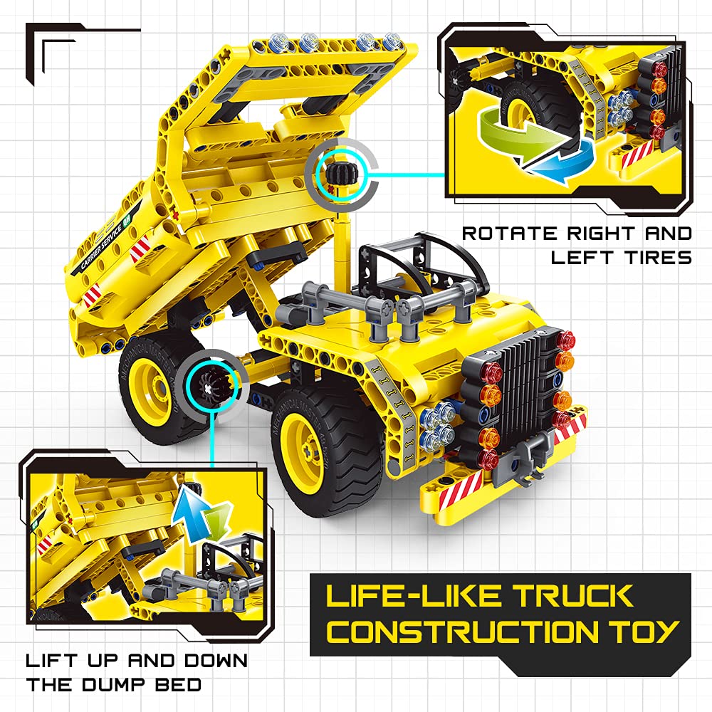 BAODLON STEM Building Toy for Ages 5-12 - 2-in-1 Dump Truck & Propeller Plane Kit (361+ Pieces)