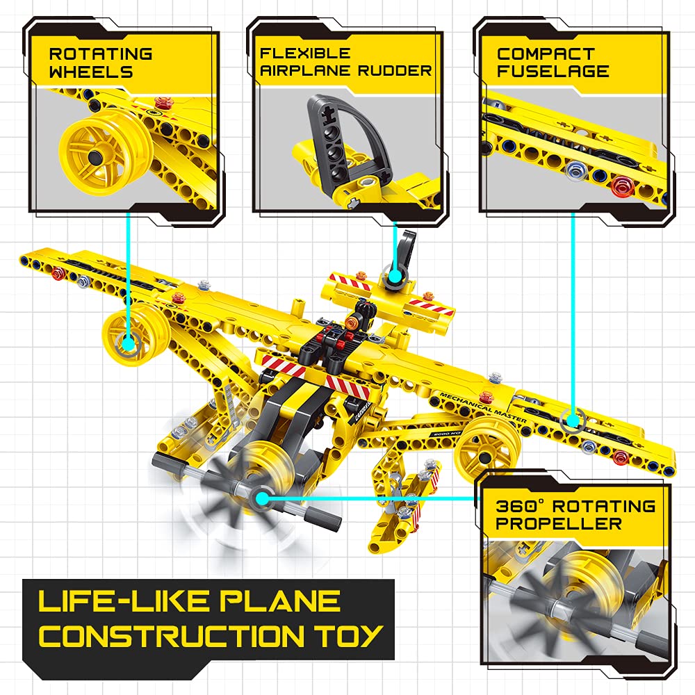 BAODLON STEM Building Toy for Ages 5-12 - 2-in-1 Dump Truck & Propeller Plane Kit (361+ Pieces)