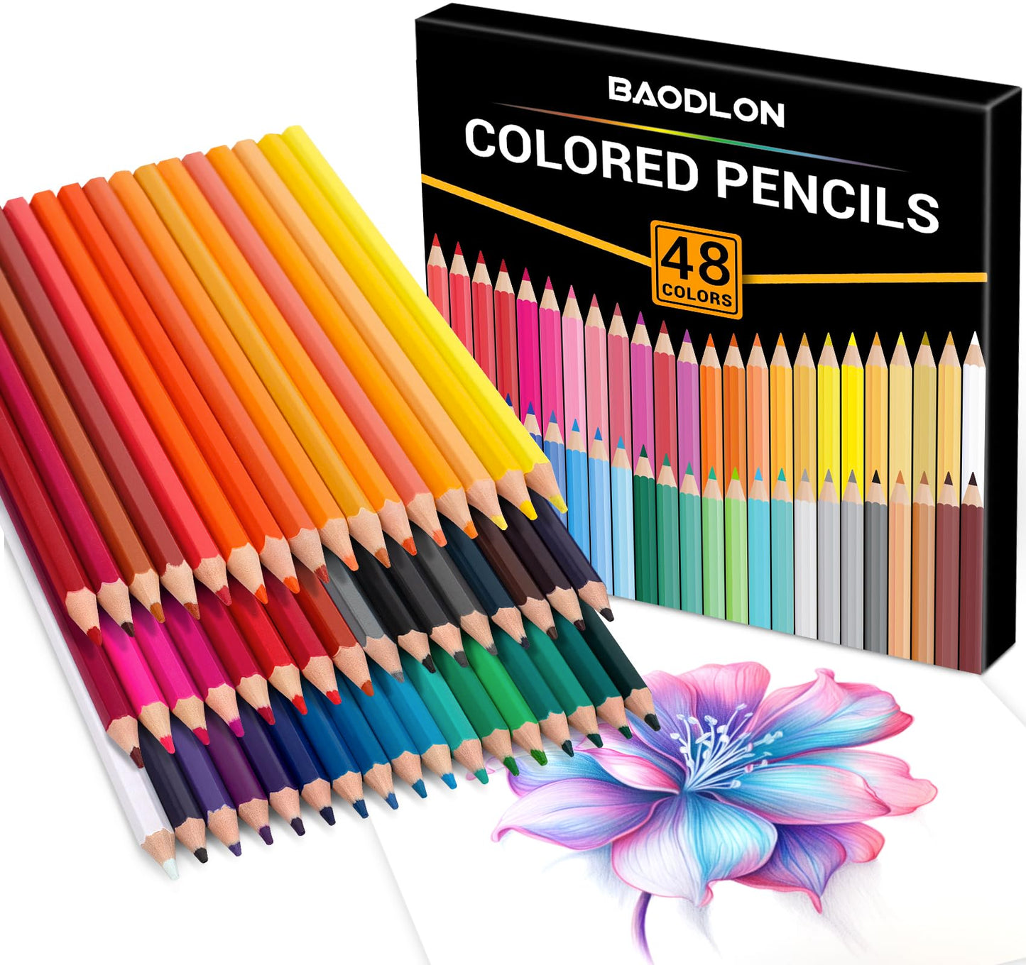 BAODLON 48-Count Colored Pencils Bulk Set – Pre-Sharpened for Kids & Adults