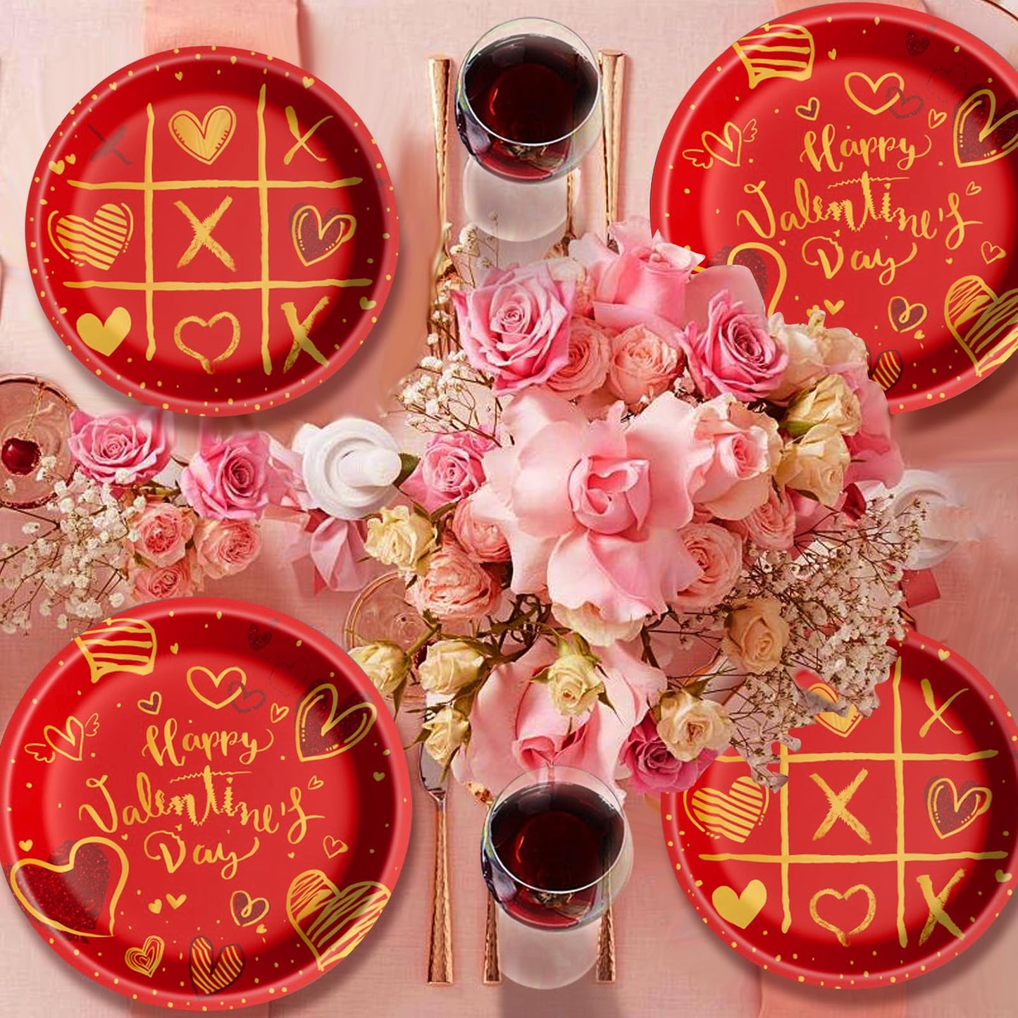 Baolaiballoon Valentine’s Day Tableware Set – 24 Serves, Red Heart Theme