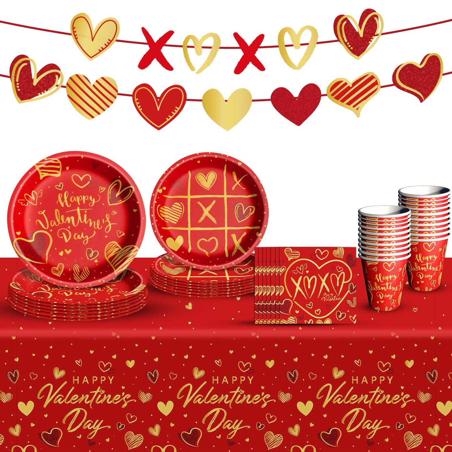 Baolaiballoon Valentine’s Day Tableware Set – 24 Serves, Red Heart Theme