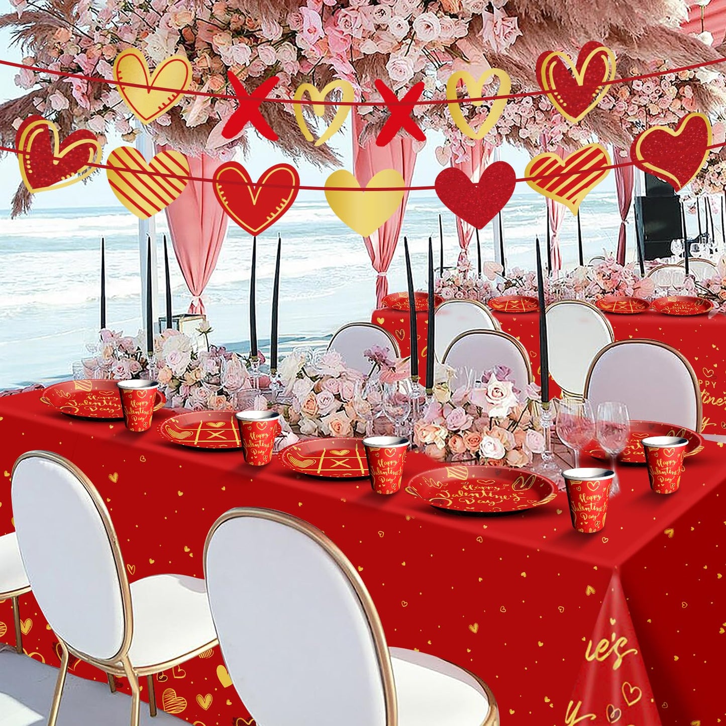 Baolaiballoon Valentine’s Day Tableware Set – 24 Serves, Red Heart Theme