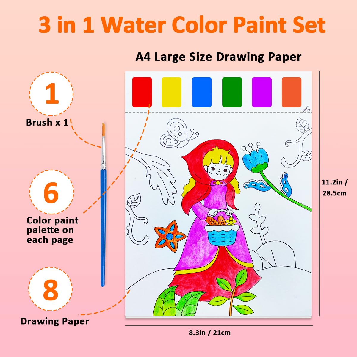 BAOXUE Watercolor Book for Kids 4-8 — Complete Paint Set with 8 Scenes