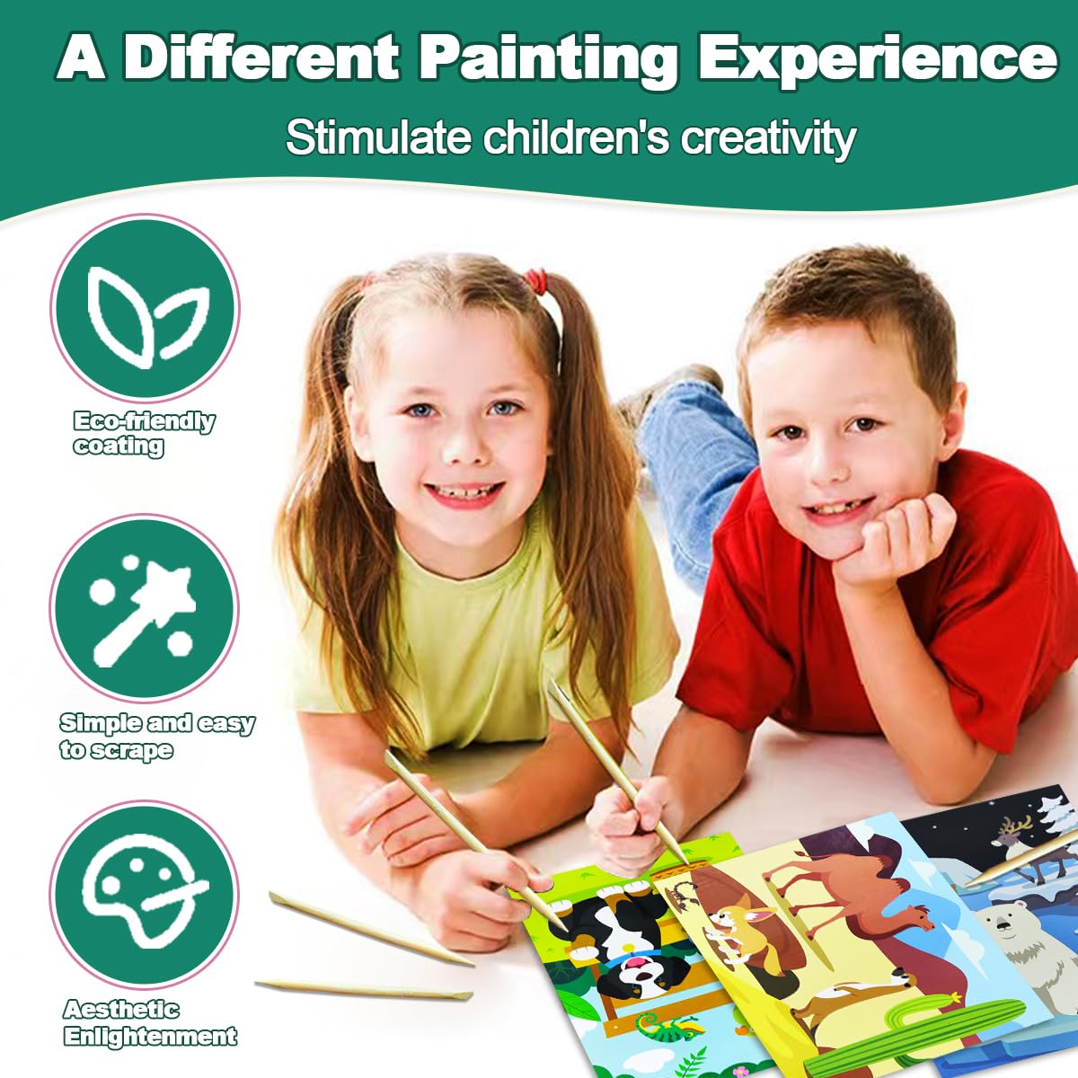 BAOXUE Scratch Art for Kids – Black Rainbow Animal Art Set