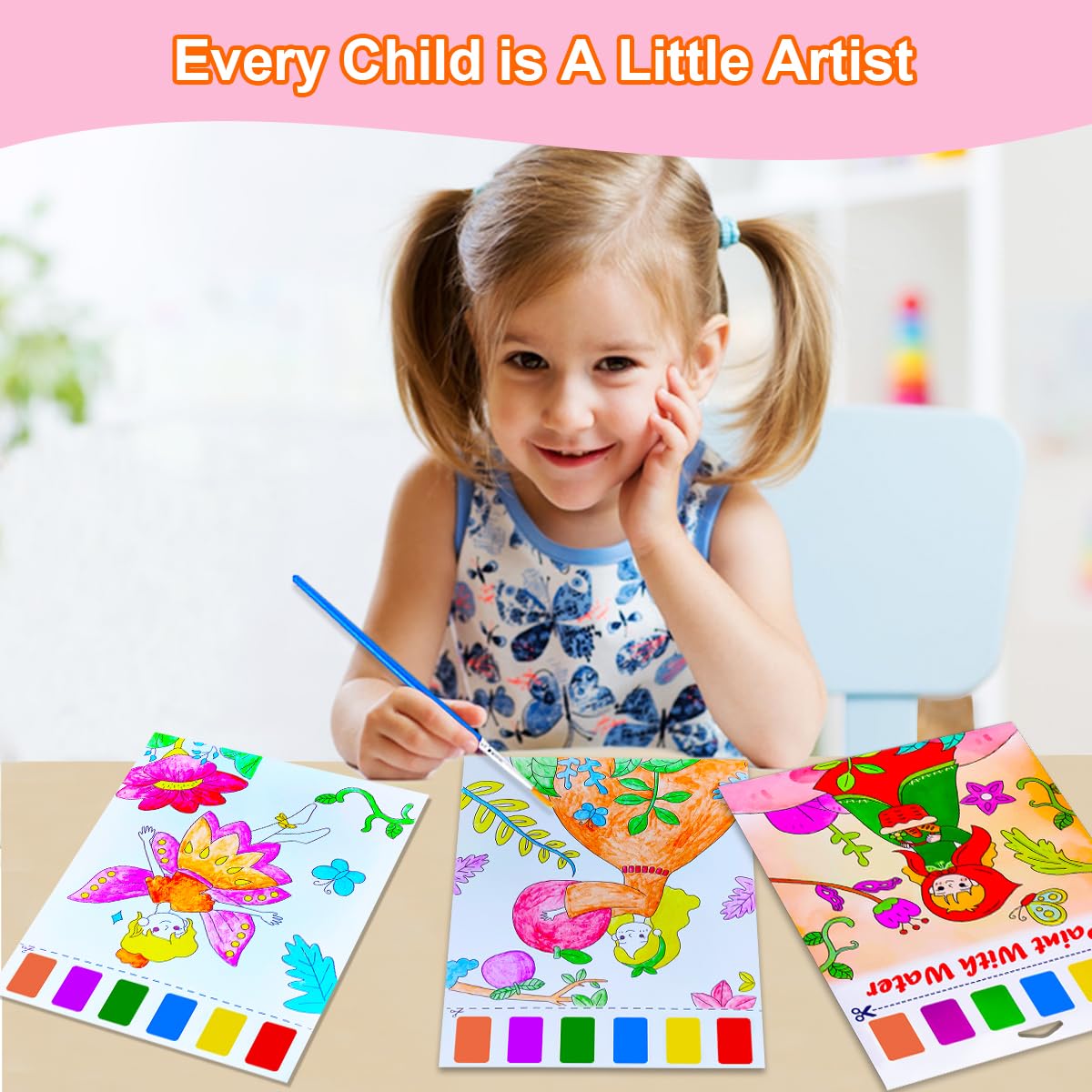 BAOXUE Watercolor Book for Kids 4-8 — Complete Paint Set with 8 Scenes