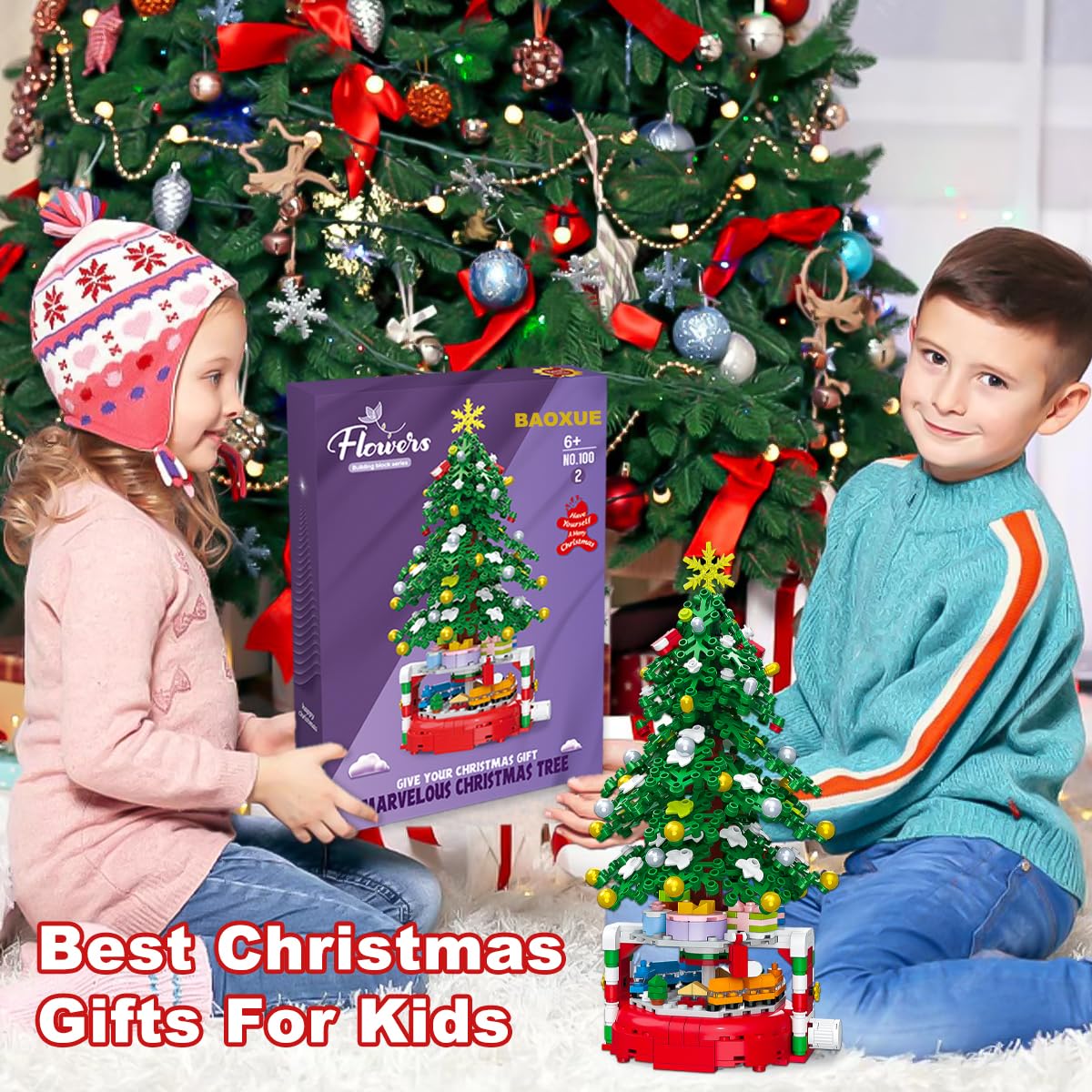 BAOXUE 515-Piece Christmas Tree Building Set with Rotating Base | Holiday Kids Gift
