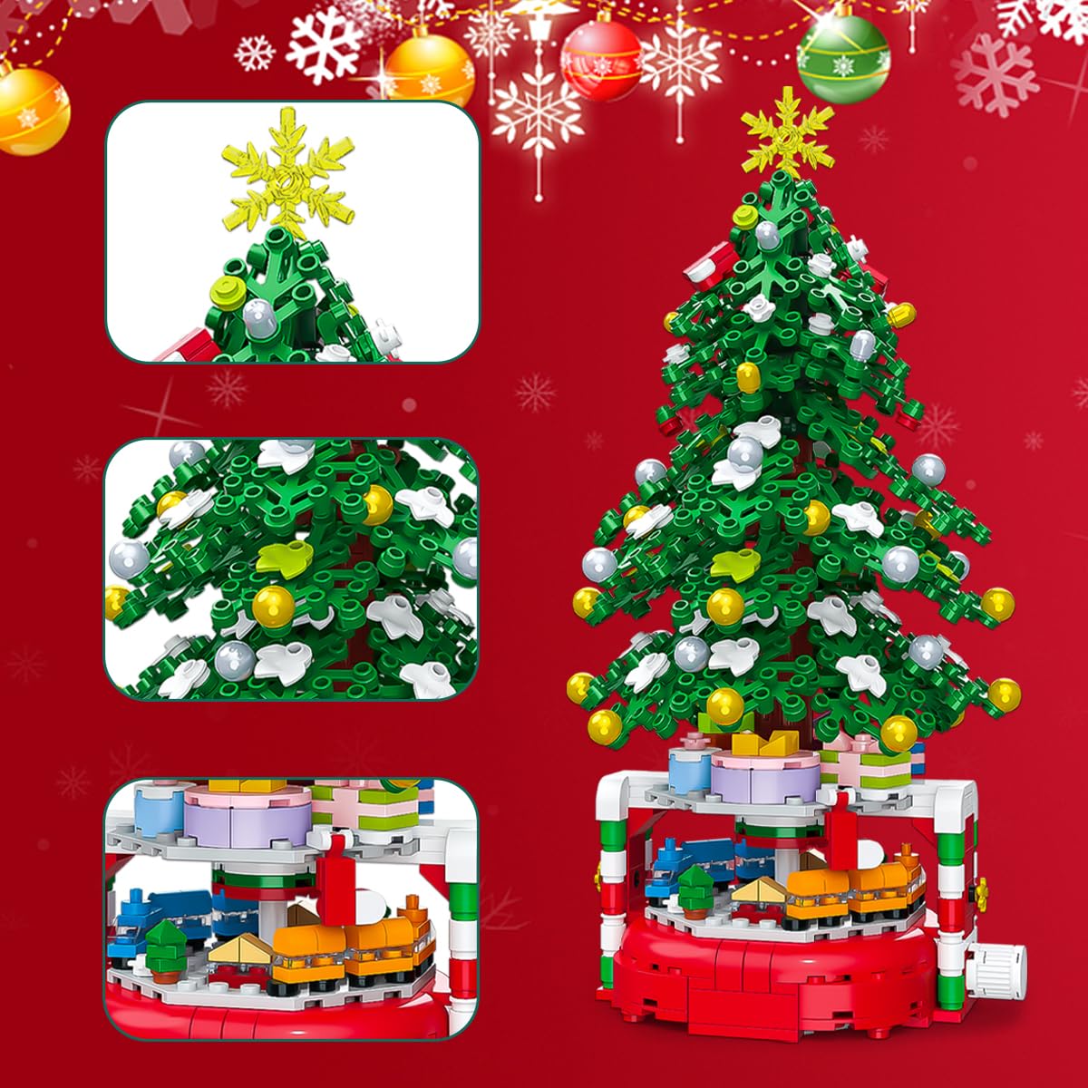 BAOXUE 515-Piece Christmas Tree Building Set with Rotating Base | Holiday Kids Gift