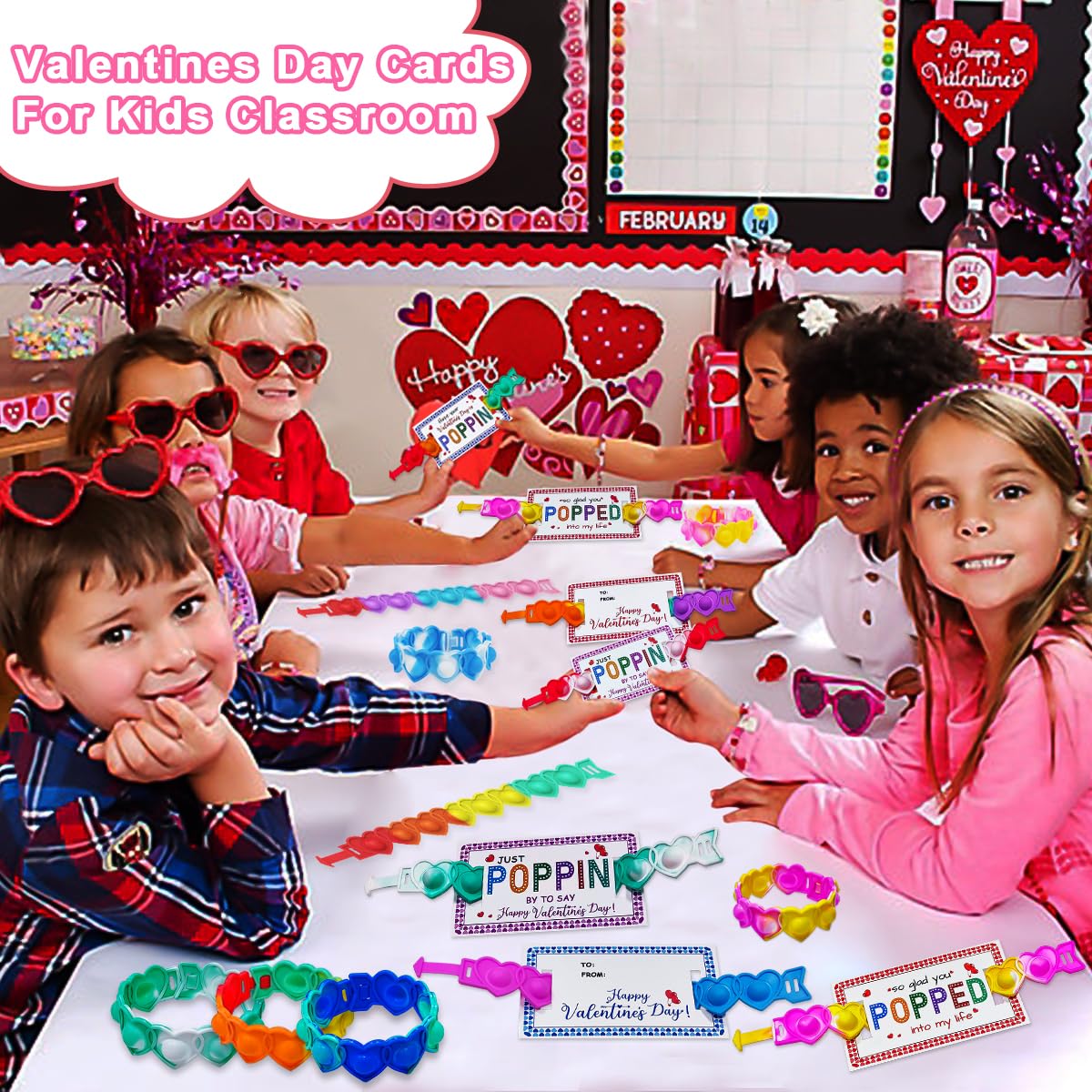 BAOXUE 30-Pack Pop It Valentines Cards for Kids Classroom — Fidget Valentines Gifts for School